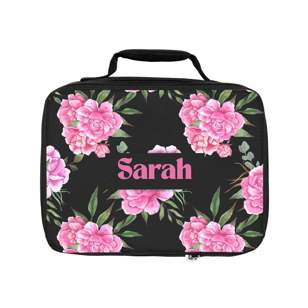 Personalized Black and Pink Floral Lunch Bag | Chic Insulated Cooler | Gift for Her | Back to School | Mother’s Day | Women’s Tote