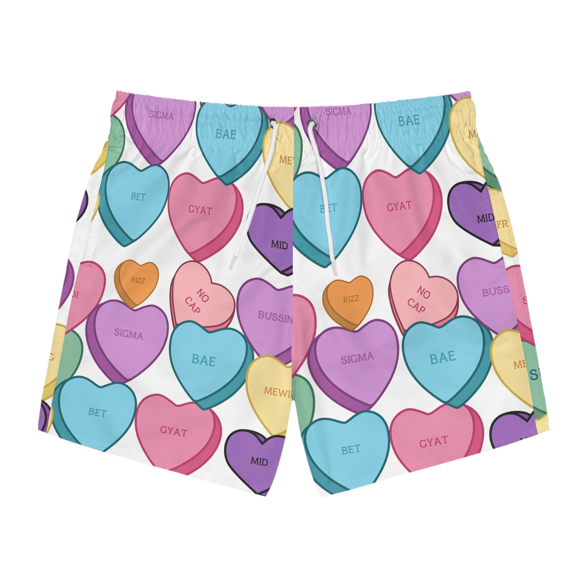 Candy Hearts Swim Trunks Valentines Vacation Wear