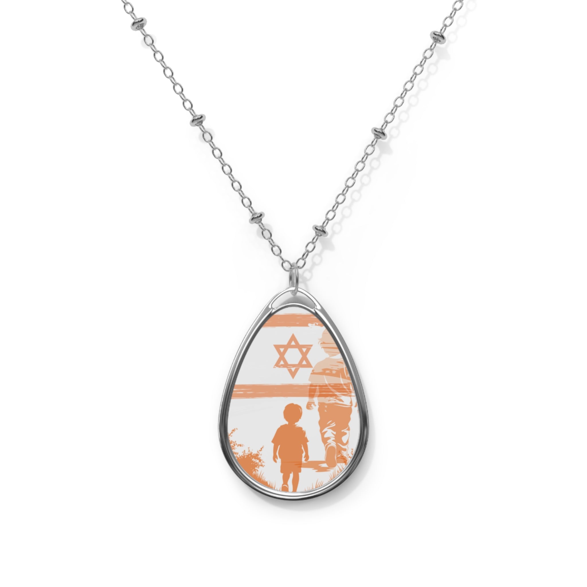 Necklace, Bibas Family Tribute Memorial Israel, Oval Pendant Never Again Ariel Kfir Shiri, Memory Blessing, Jewish Jewelry Gift