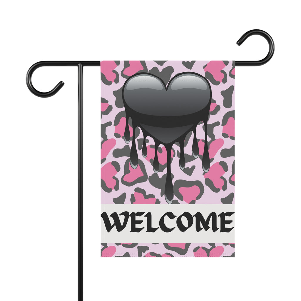 Black Heart Valentines Day Welcome Flag Valentines Day Garden Flag with Black Heart Punk Style Valentine's Flag