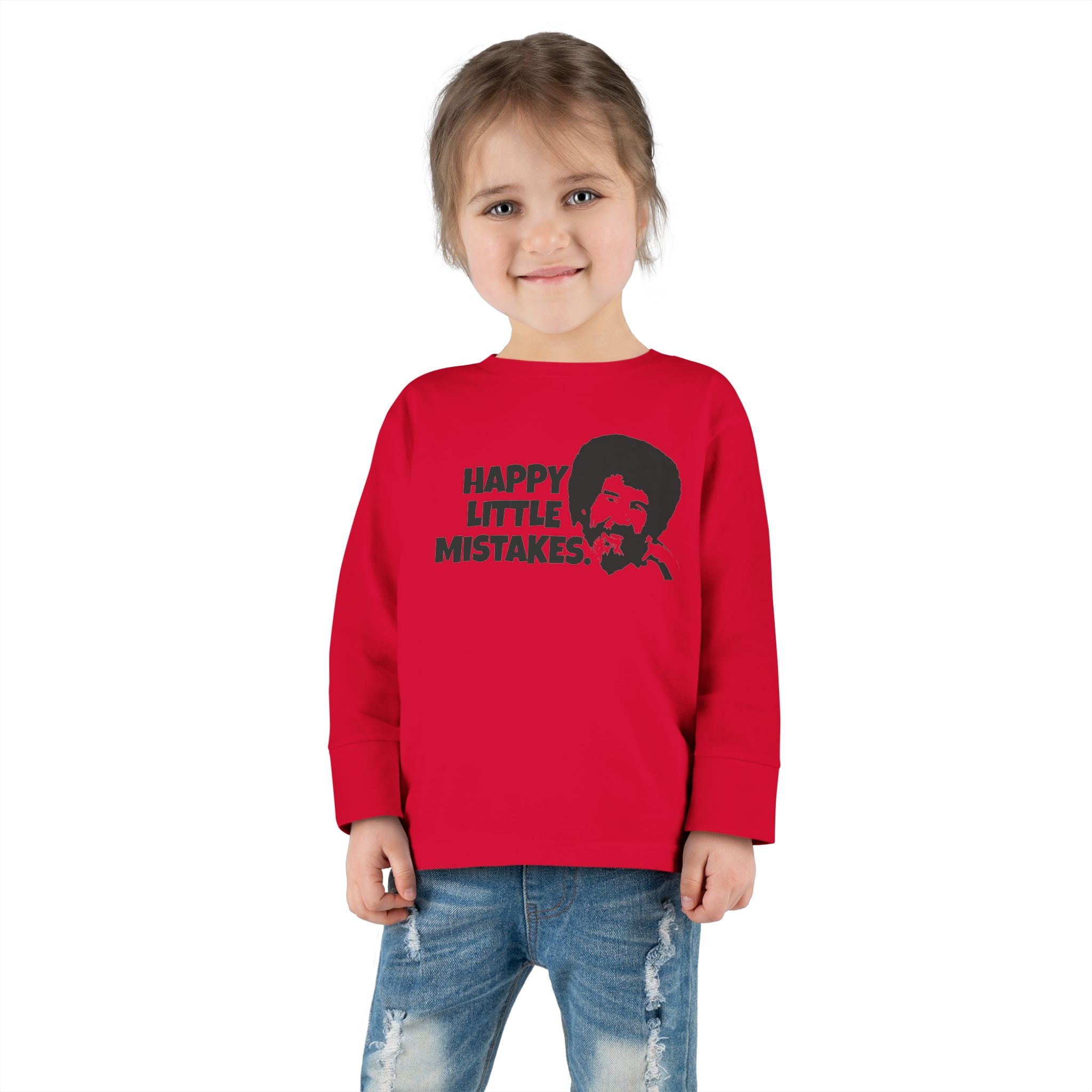 Bob Ross Inspired Toddler Long Sleeve Tee - Happy Little Mistakes Graphic Tee