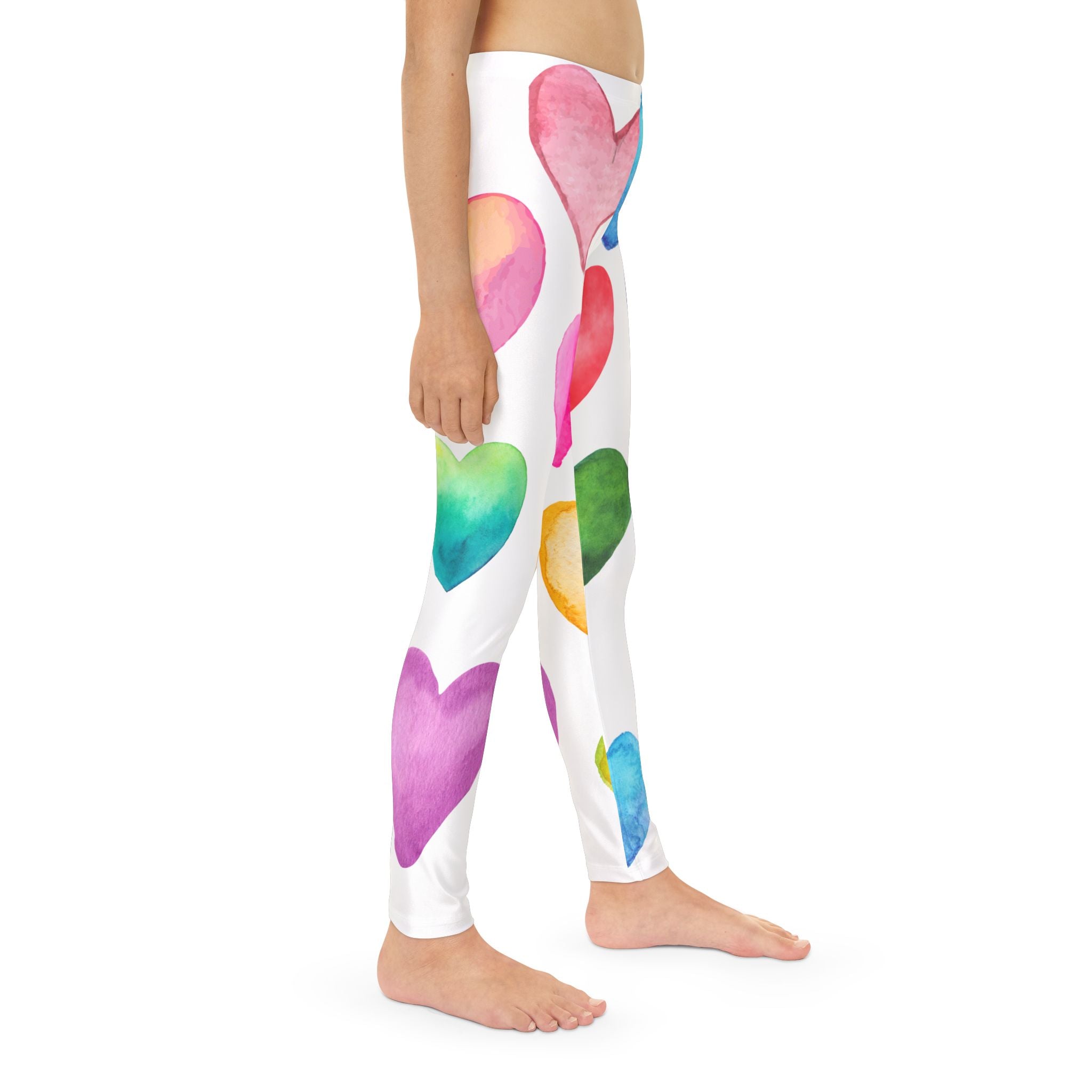 Youth Valentine's Leggings Valentine's Full-Length Leggings Pastel Hearts Print Leggings