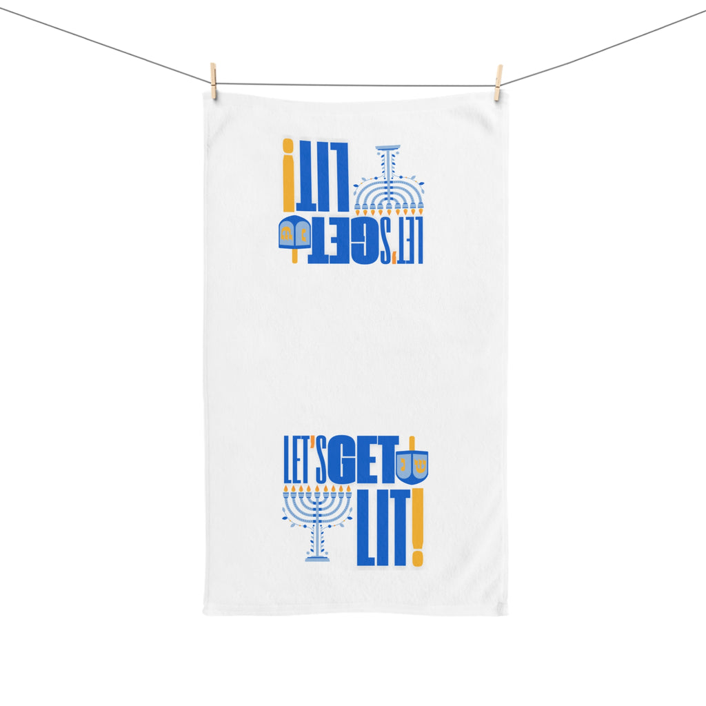 Let's Get Lit Hanukkah Hand Towel, Chanukah Dish Towel