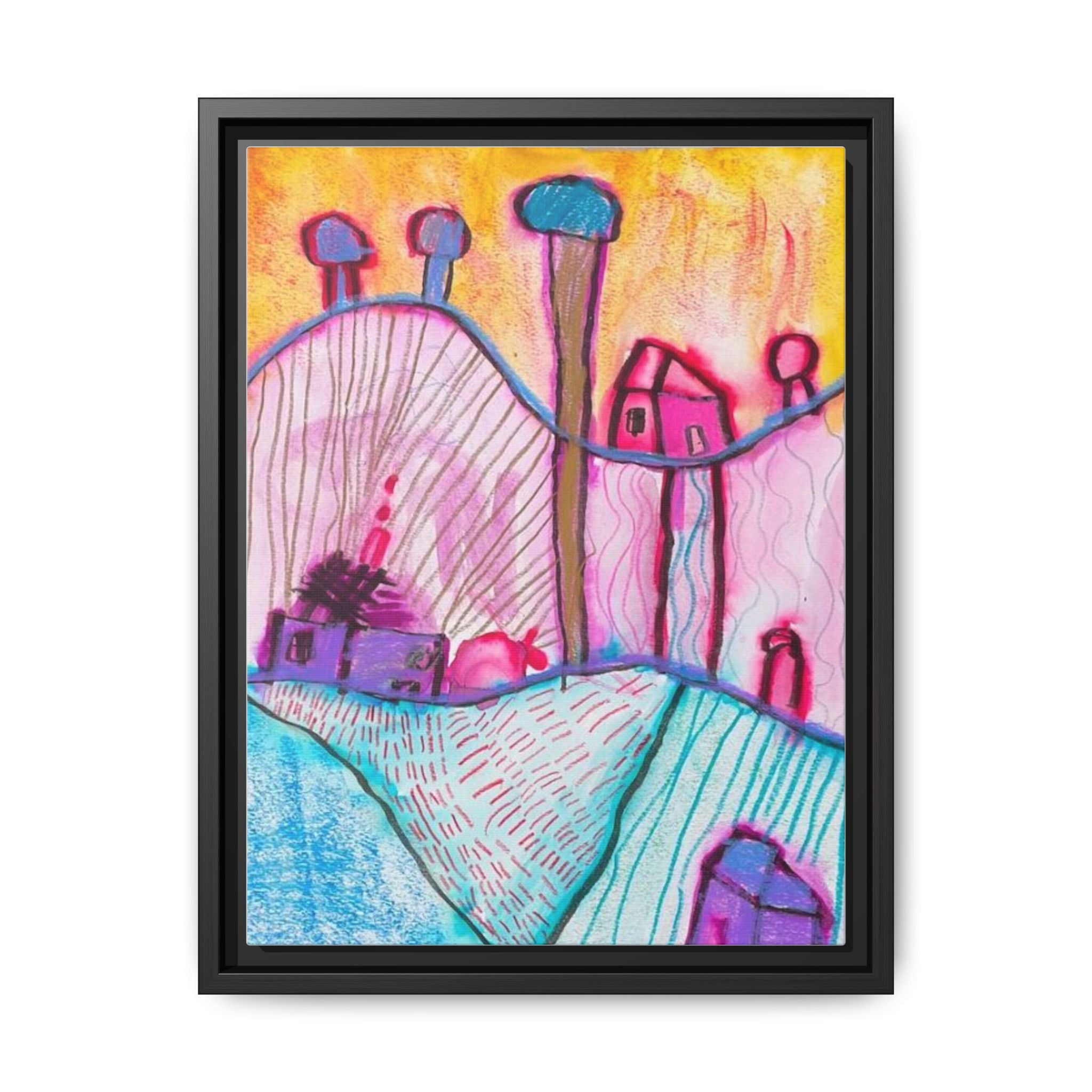 House on a Hill Matte Canvas, Framed Inspired by Frank Stella Art by Jackson Smith