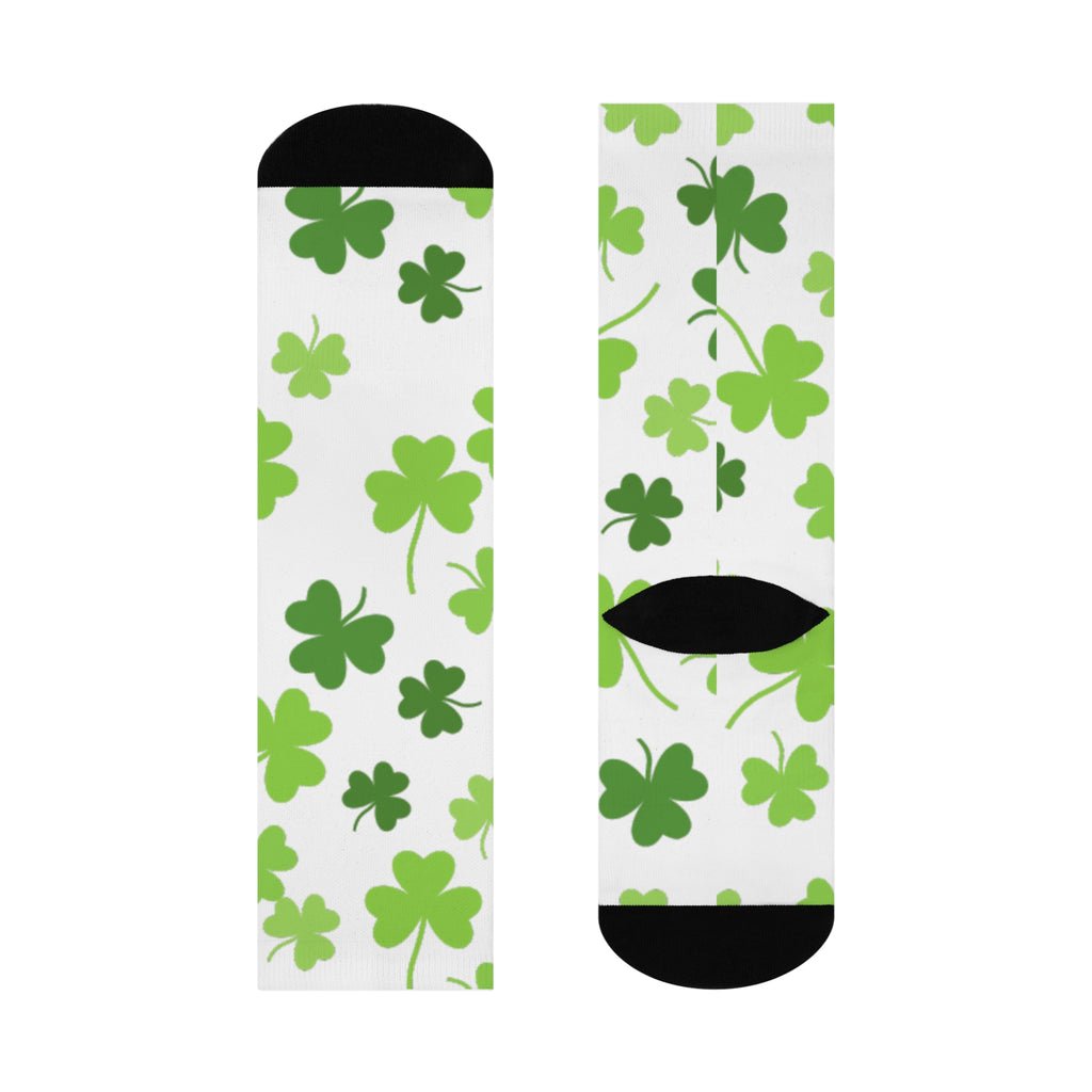 St. Patrick's Day Cushioned Crew Socks with Green Shamrock Design