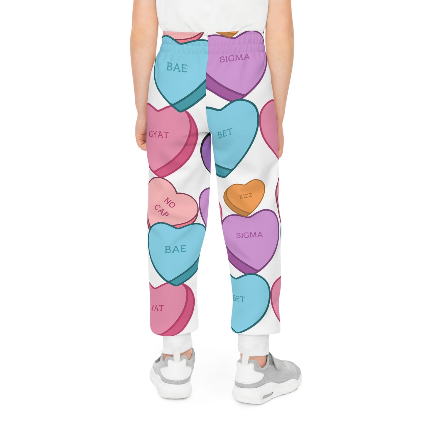 Valentines Day Kids Candy Hearts Joggers, Loungewear, Sweatpants, Fun Hearts and Slang Design