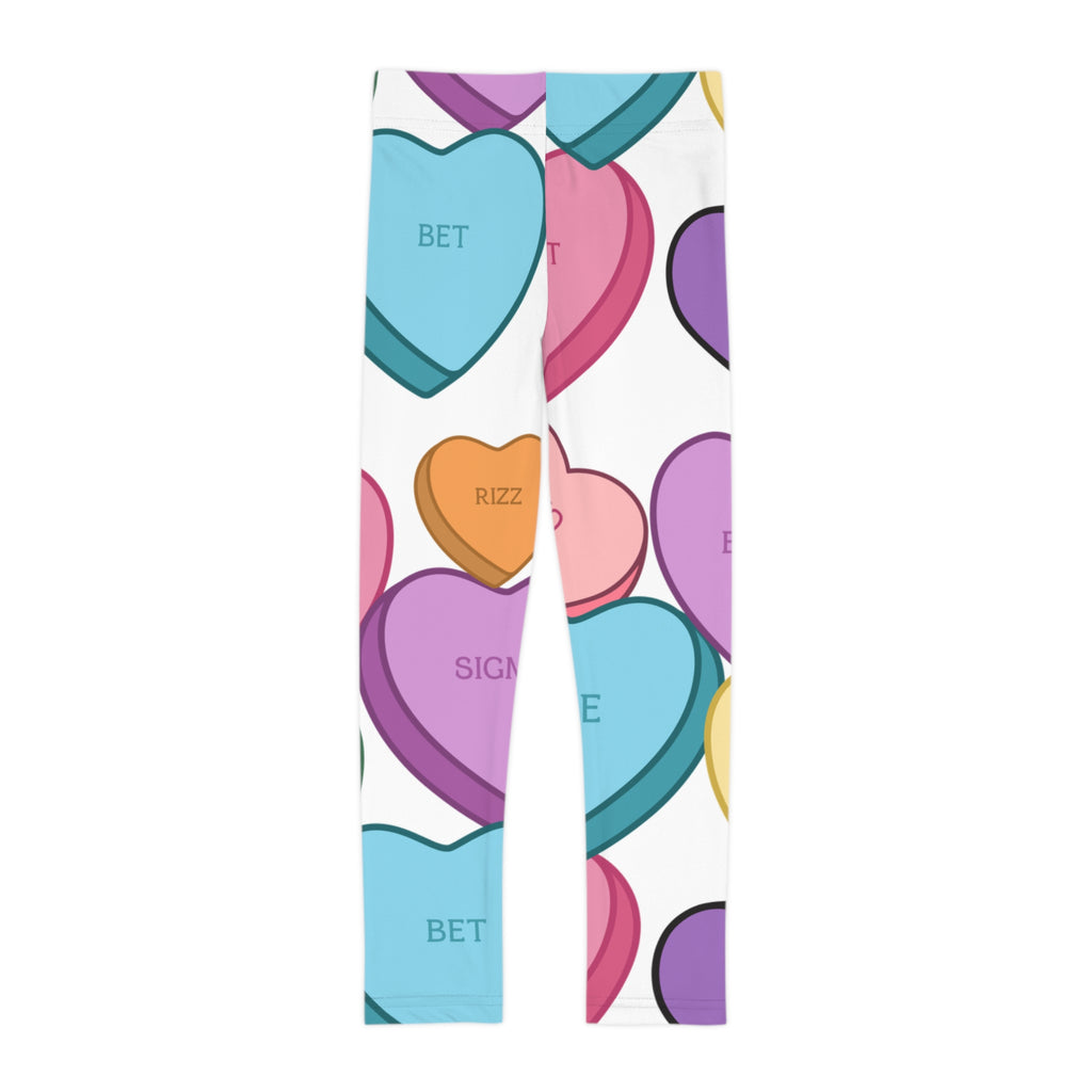 Little Kids Candy Hearts Slang Valentines Leggings, Children's Leggings, Girls Clothing, Comfortable Stretch Pants, Holiday Apparel, Heart