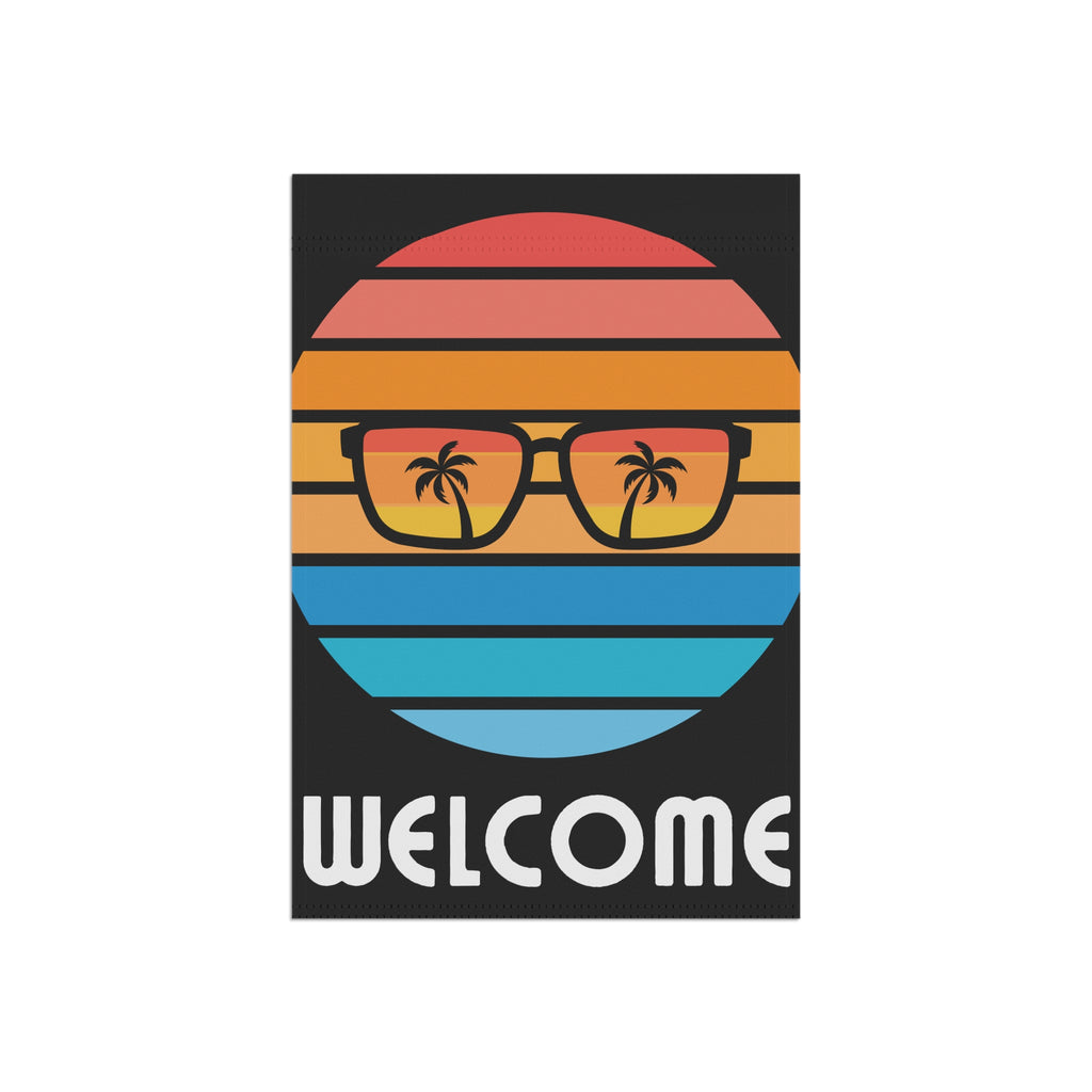 Retro Welcome Garden Banner with Glasses and Palm Trees 12x18 inches