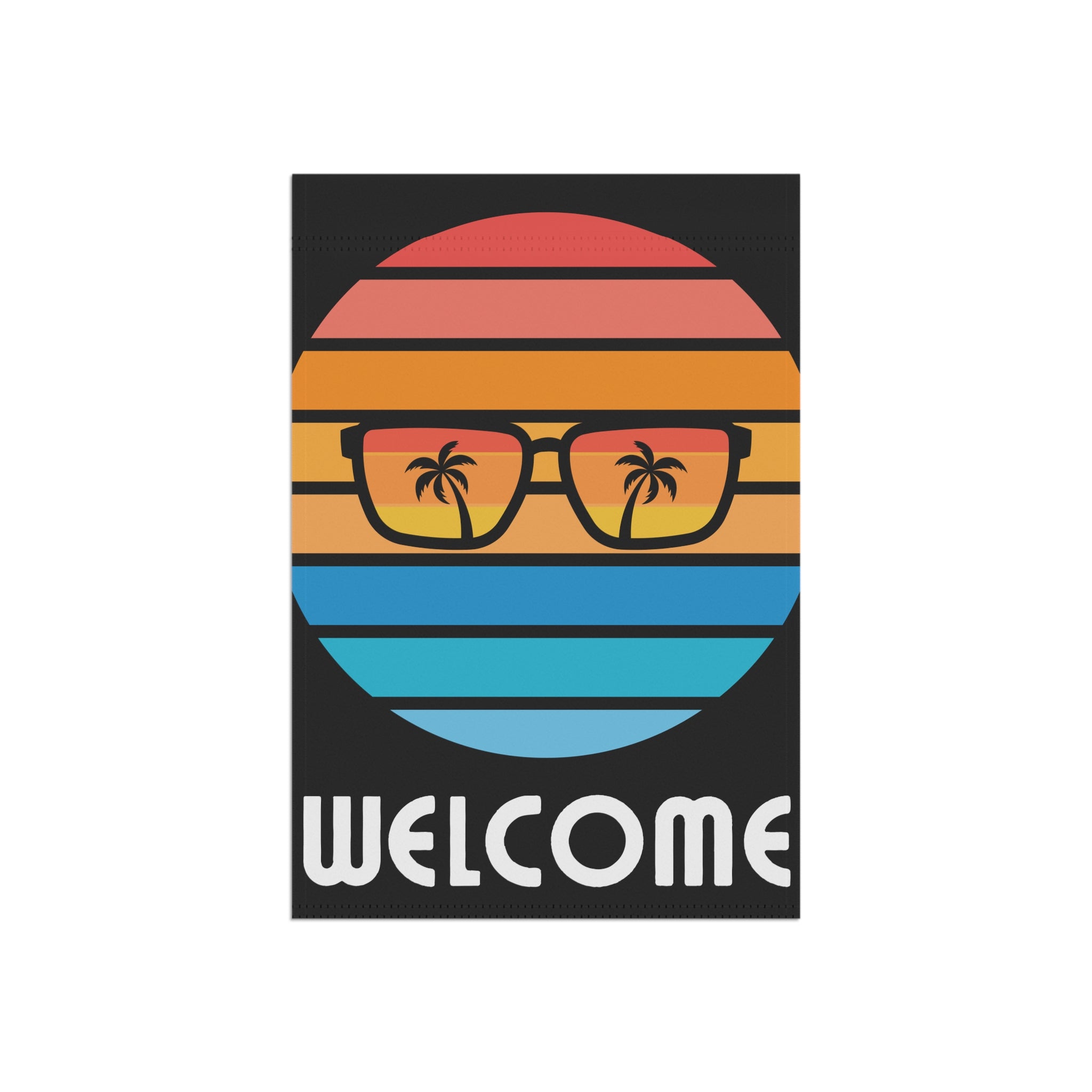 Retro Welcome Garden Banner with Glasses and Palm Trees 12x18 inches