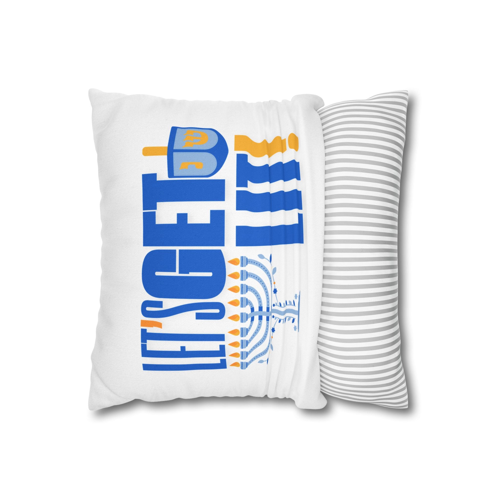 Hanukkah Decor Pillowcase, Let's Get Lit Chanukah Pillow Cover, Double Sided Hanukkah Decor