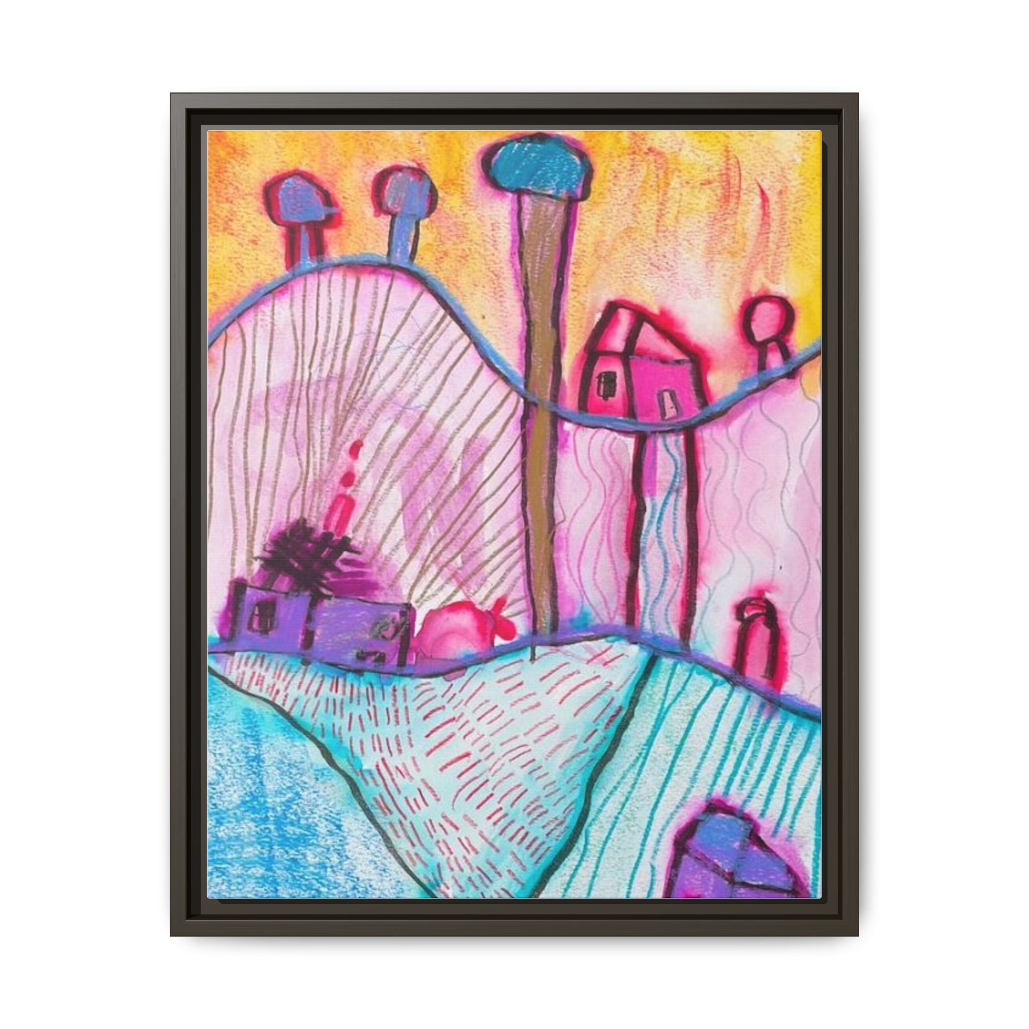 House on a Hill Matte Canvas, Framed Inspired by Frank Stella Art by Jackson Smith