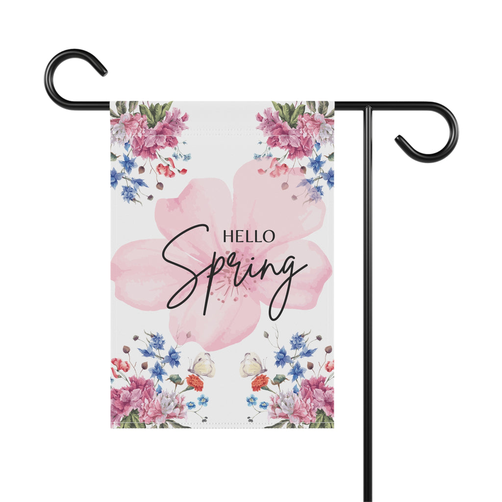 Spring Garden Flag 12X18 Hello Spring House Flag or Garden Flag Floral Decoration, Seasonal Spring Garden Flag