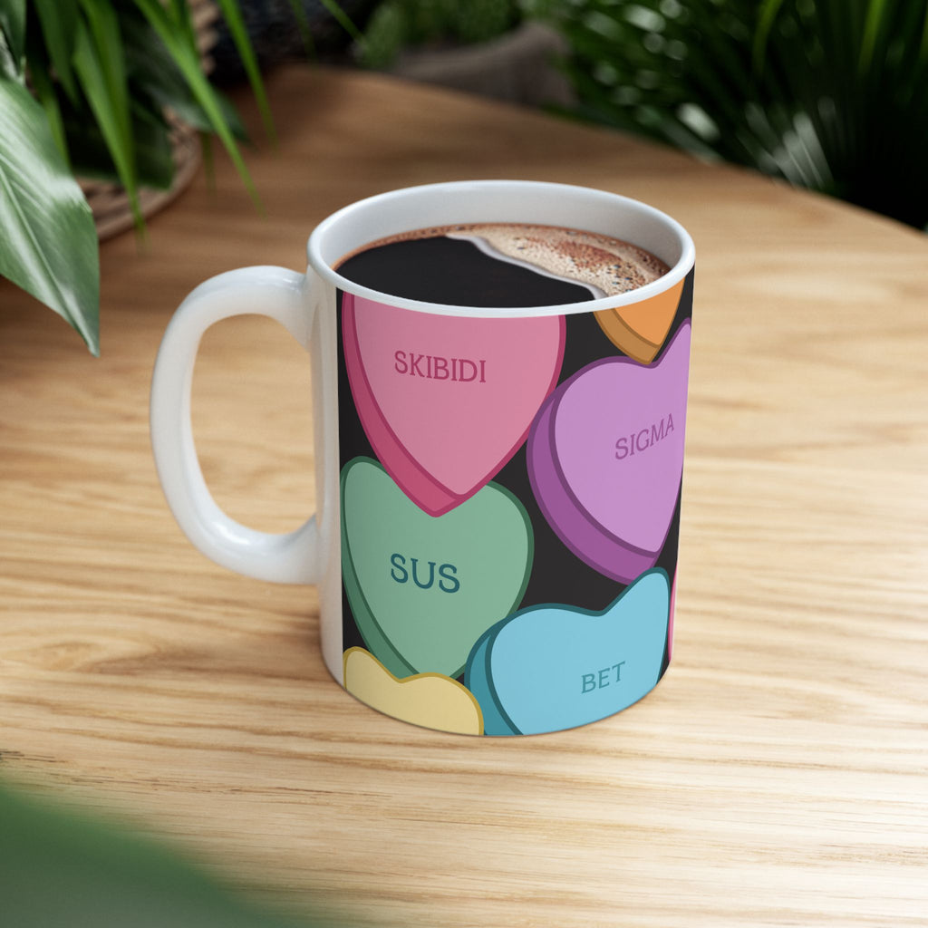 Candy Hearts Slang Valentines Ceramic Mug, (11oz, 15oz)