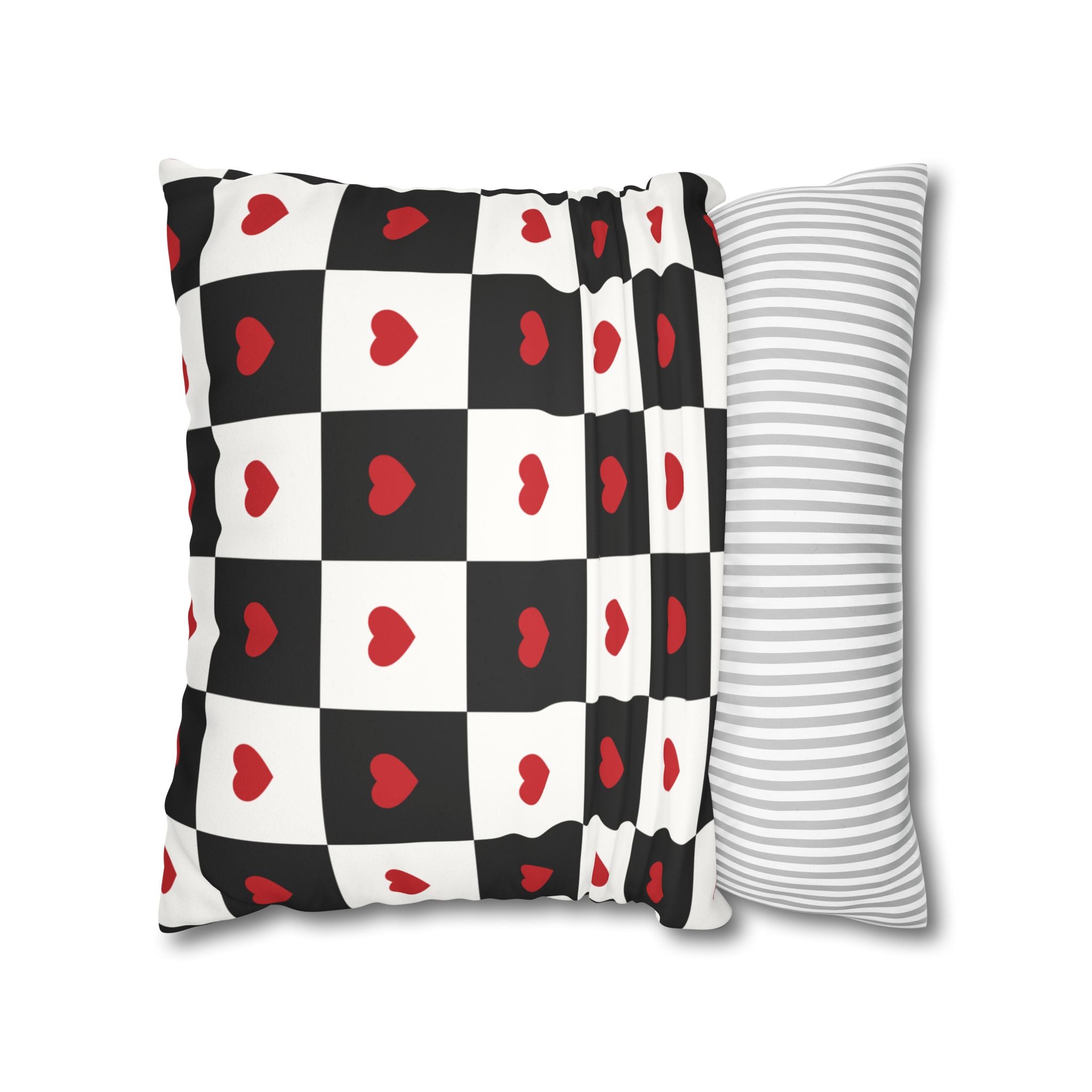 Valentines Pillowcase, Heart Pillow Cover, Checkered Decor, Faux Suede Cushion, Valentine's Day Gift, Square Throw Pillow, Love Home Decor