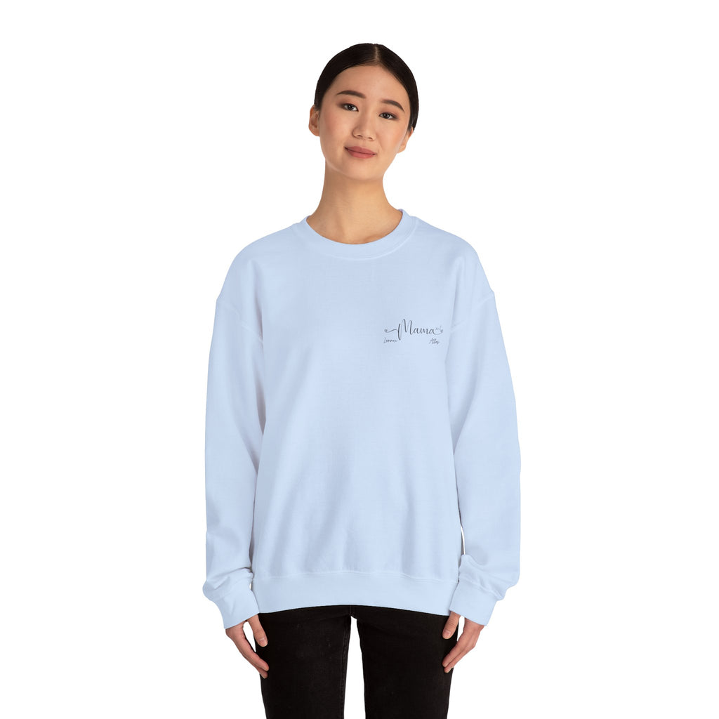Custom 2 child Mama Sweatshirt with Names Heavy Blend™ Crewneck Sweatshirt