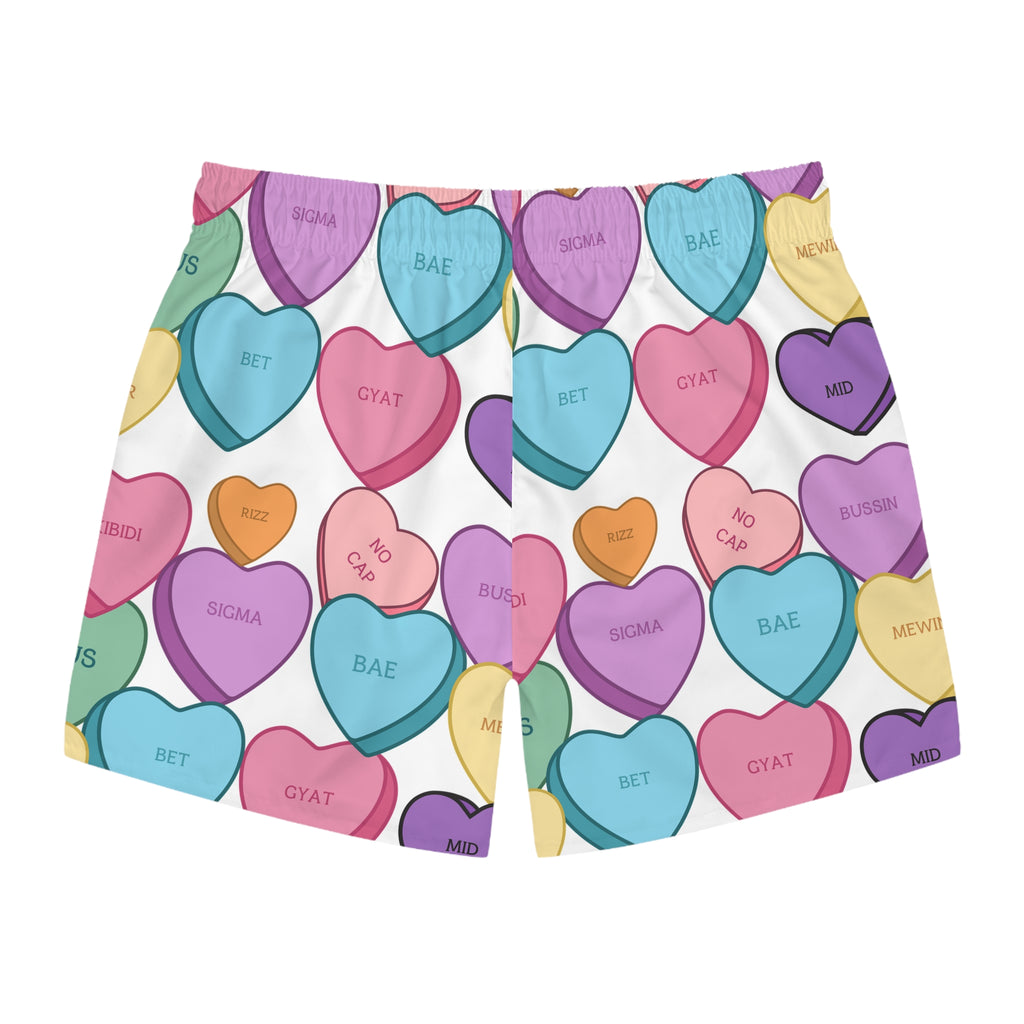 Candy Hearts Swim Trunks Valentines Vacation Wear