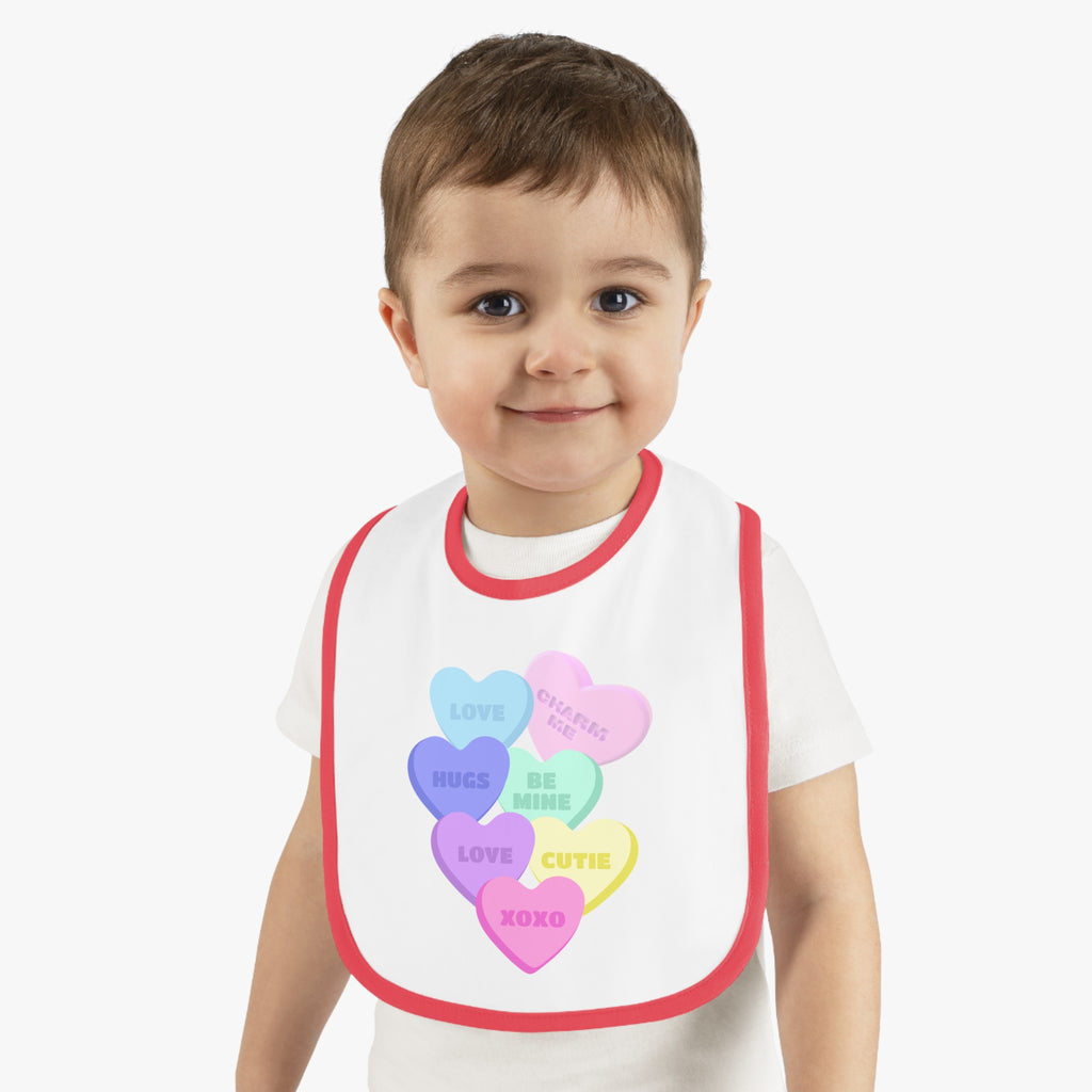 Candy Hearts Valentines Bib Baby Bib for Valentine's Day Baby Contrast Trim Jersey Bib
