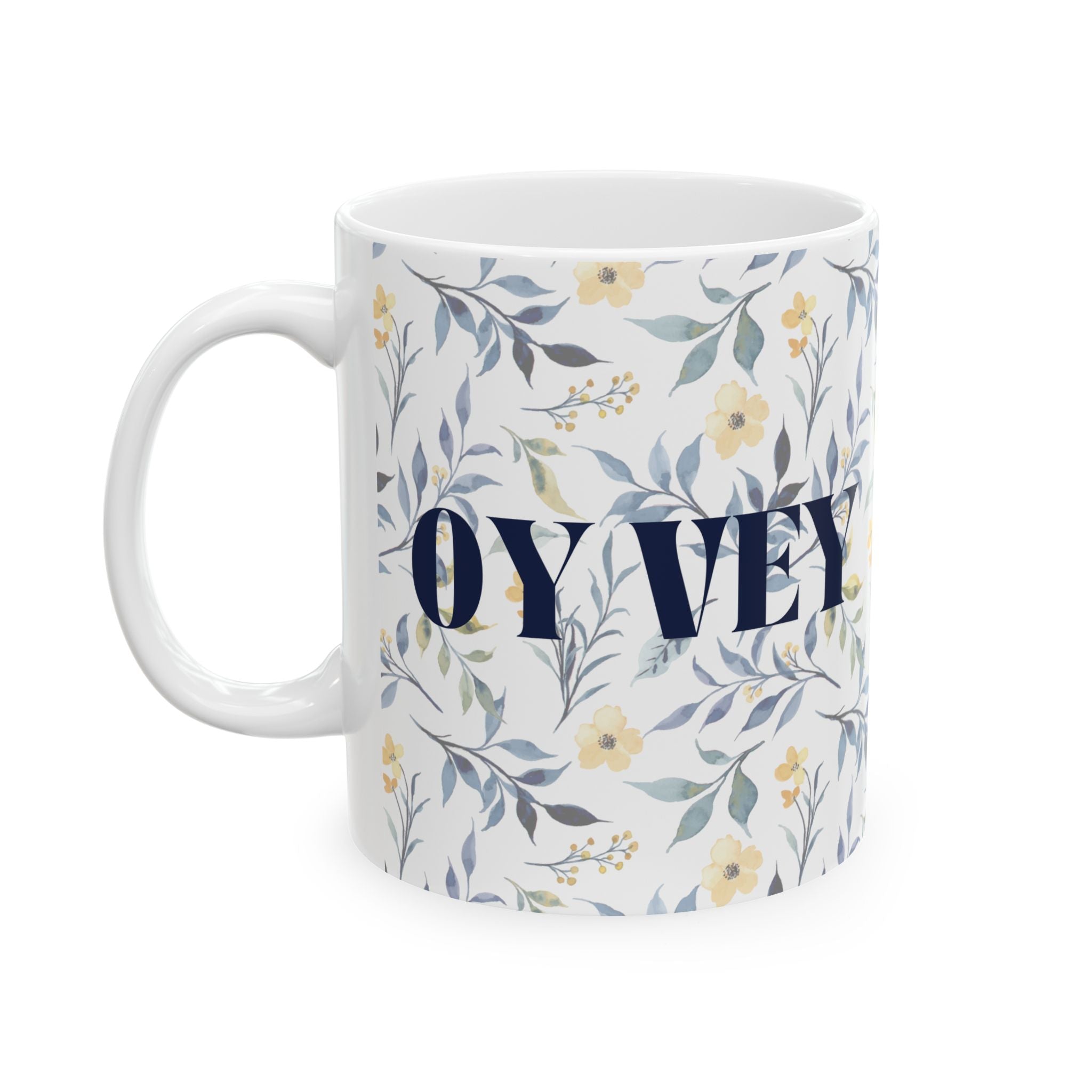 Oy Vey Floral Ceramic Mug, Tea Coffee Cup Gift,Jewish Mug Floral Pattern Mug for Jewish Gifts, Oy Vey Yiddish Gifts