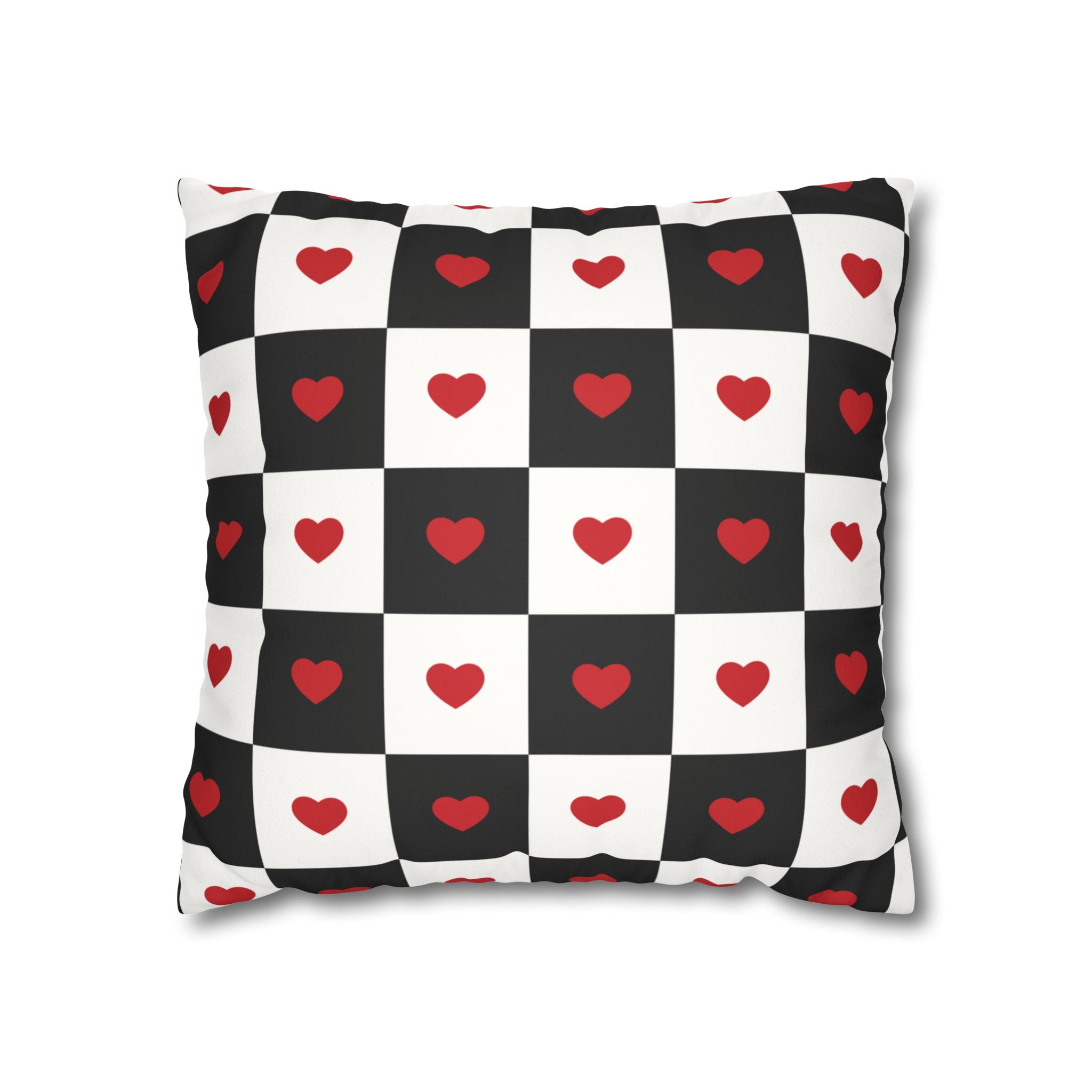 Valentines Pillowcase, Heart Pillow Cover, Checkered Decor, Faux Suede Cushion, Valentine's Day Gift, Square Throw Pillow, Love Home Decor