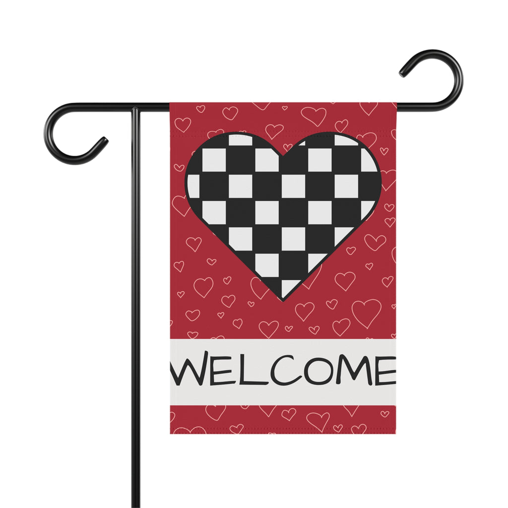 Welcome Garden Flag Valentine's Day Garden Flag Checkered Garden Flag for Valentine's Day