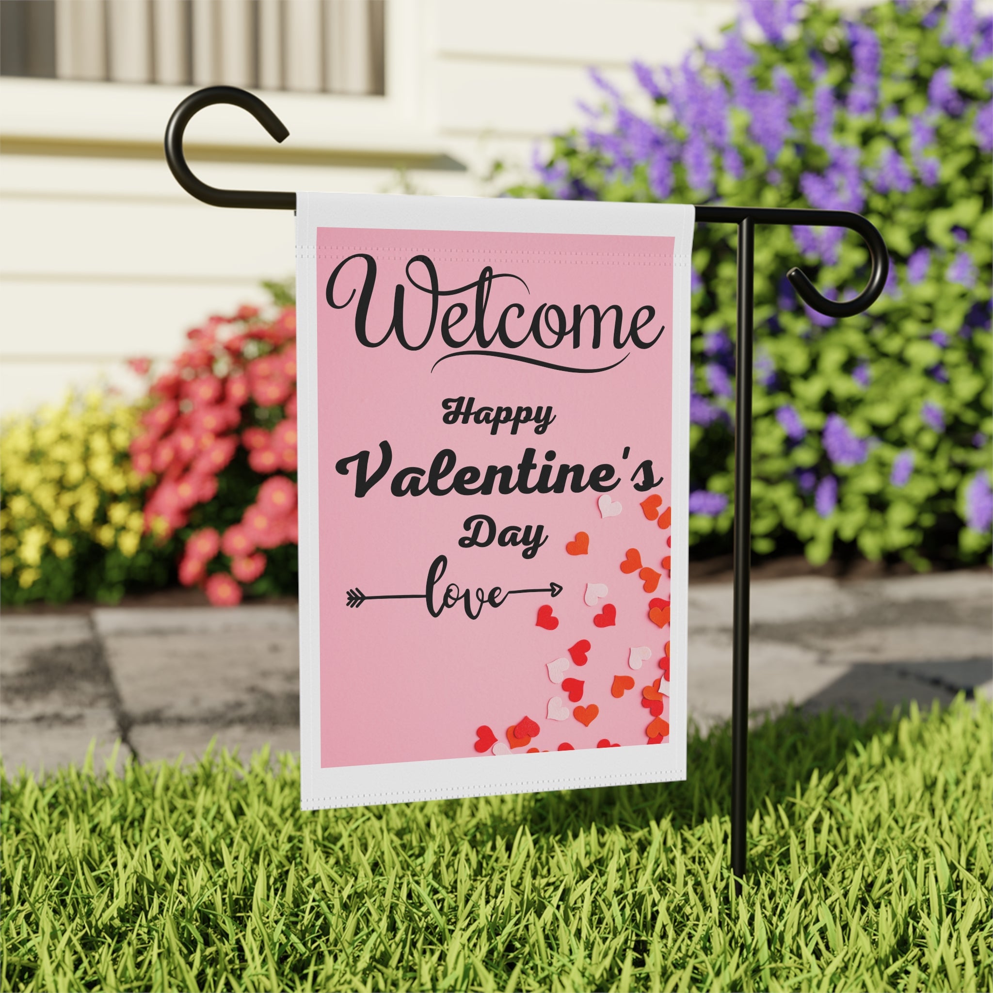 Valentine's Day Garden Flag Pink Hearts Garden Flag Welcome Garden Flag for Valentine's Day