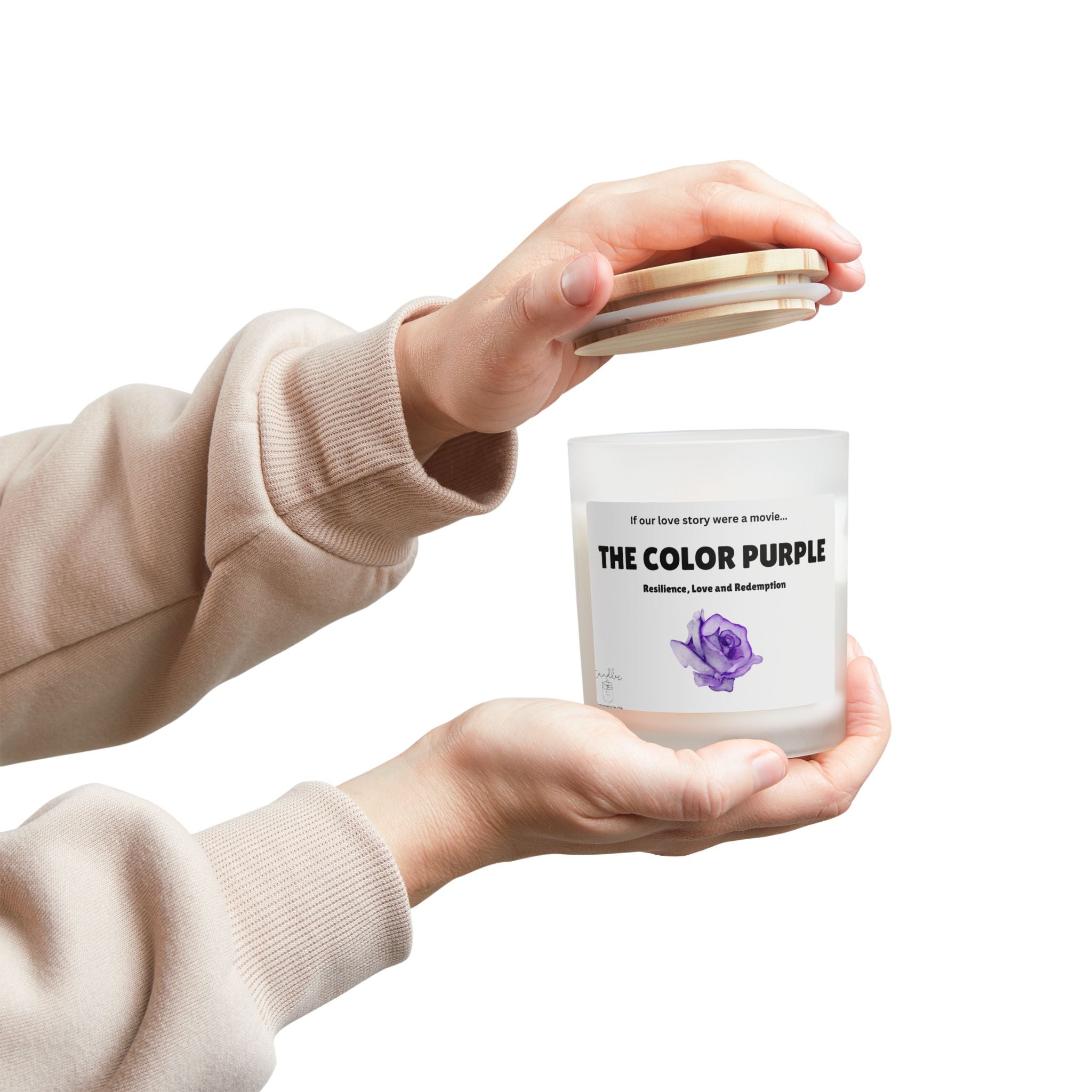 The Color Purple Wooden Wick Candle, 11oz If Our Love Story Were a Movie Romantic Unique Frosted Glass Candle Gift