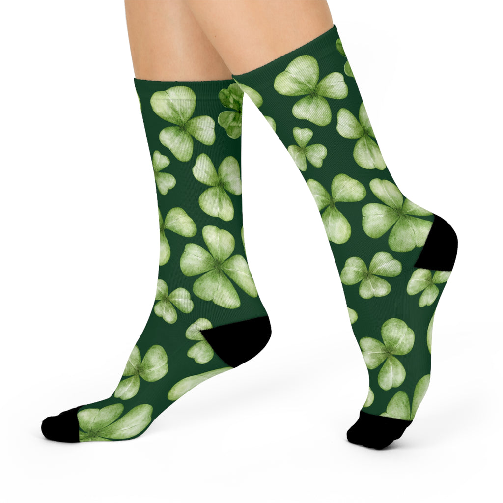 St. Patrick's Day Lucky Clover Crew Socks - Cushioned Comfort for Everyday Wear