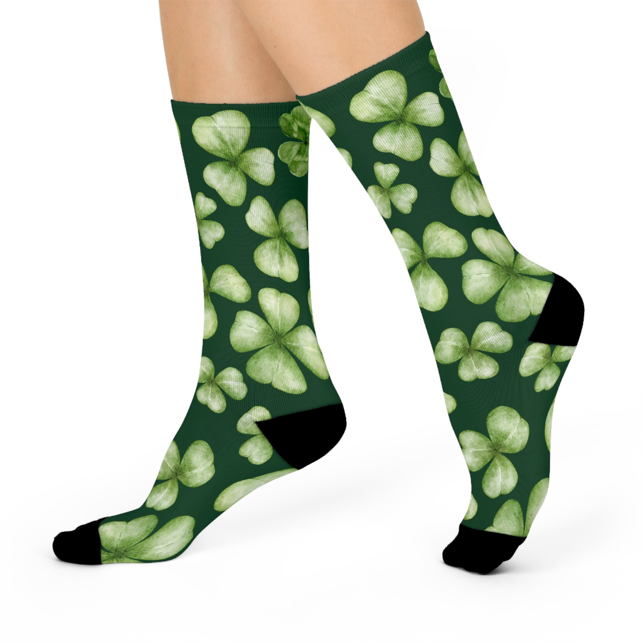 St. Patrick's Day Lucky Clover Crew Socks - Cushioned Comfort for Everyday Wear