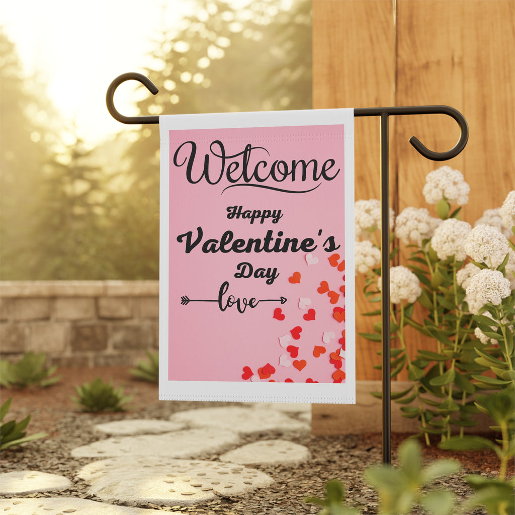 Valentine's Day Garden Flag Pink Hearts Garden Flag Welcome Garden Flag for Valentine's Day