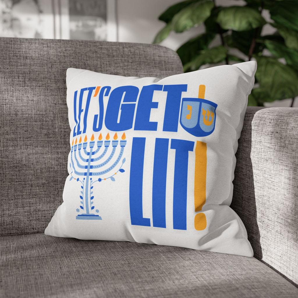 Hanukkah Decor Pillowcase, Let's Get Lit Chanukah Pillow Cover, Double Sided Hanukkah Decor