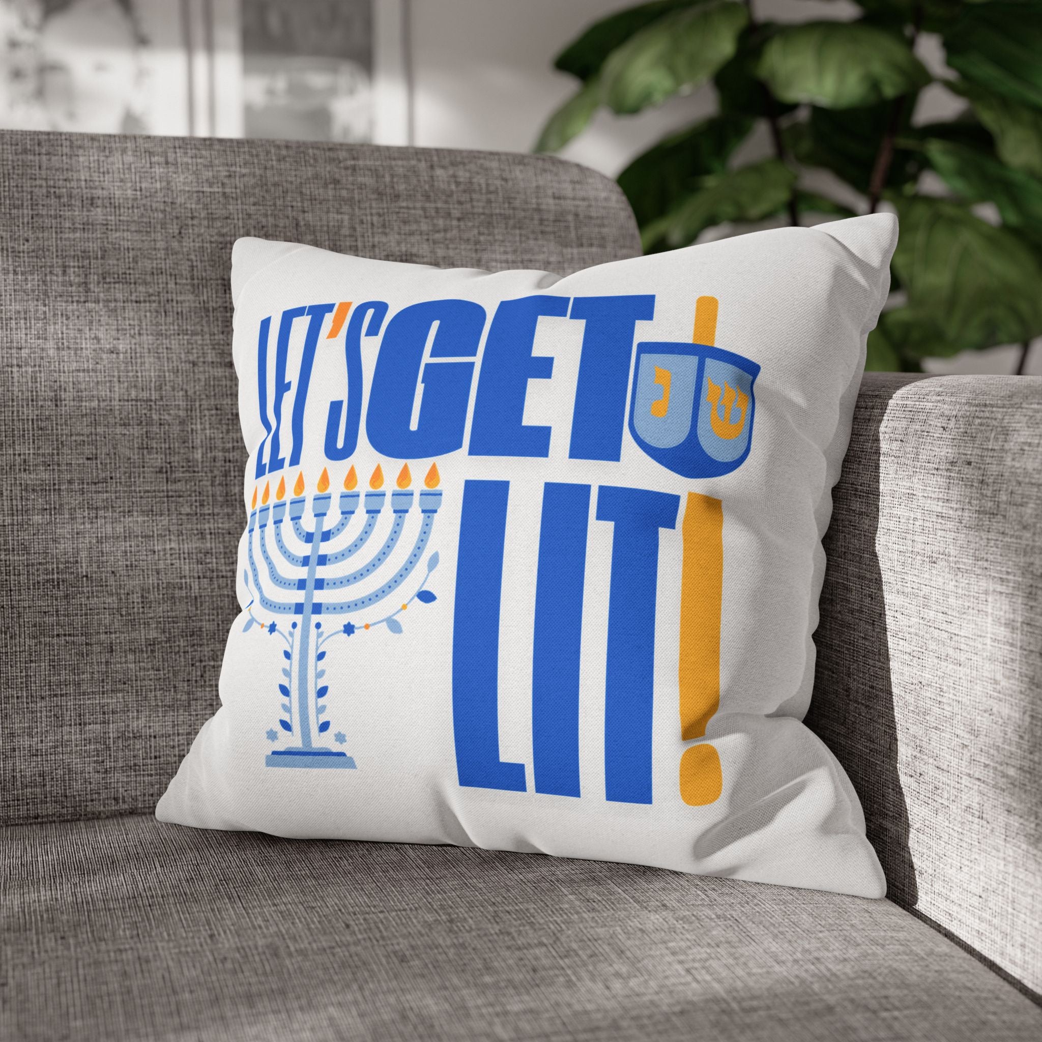 Hanukkah Decor Pillowcase, Let's Get Lit Chanukah Pillow Cover, Double Sided Hanukkah Decor