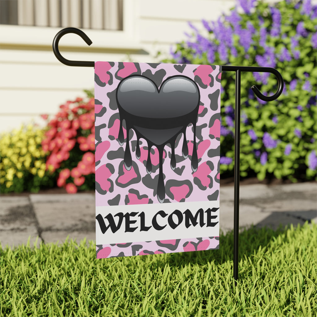 Black Heart Valentines Day Welcome Flag Valentines Day Garden Flag with Black Heart Punk Style Valentine's Flag