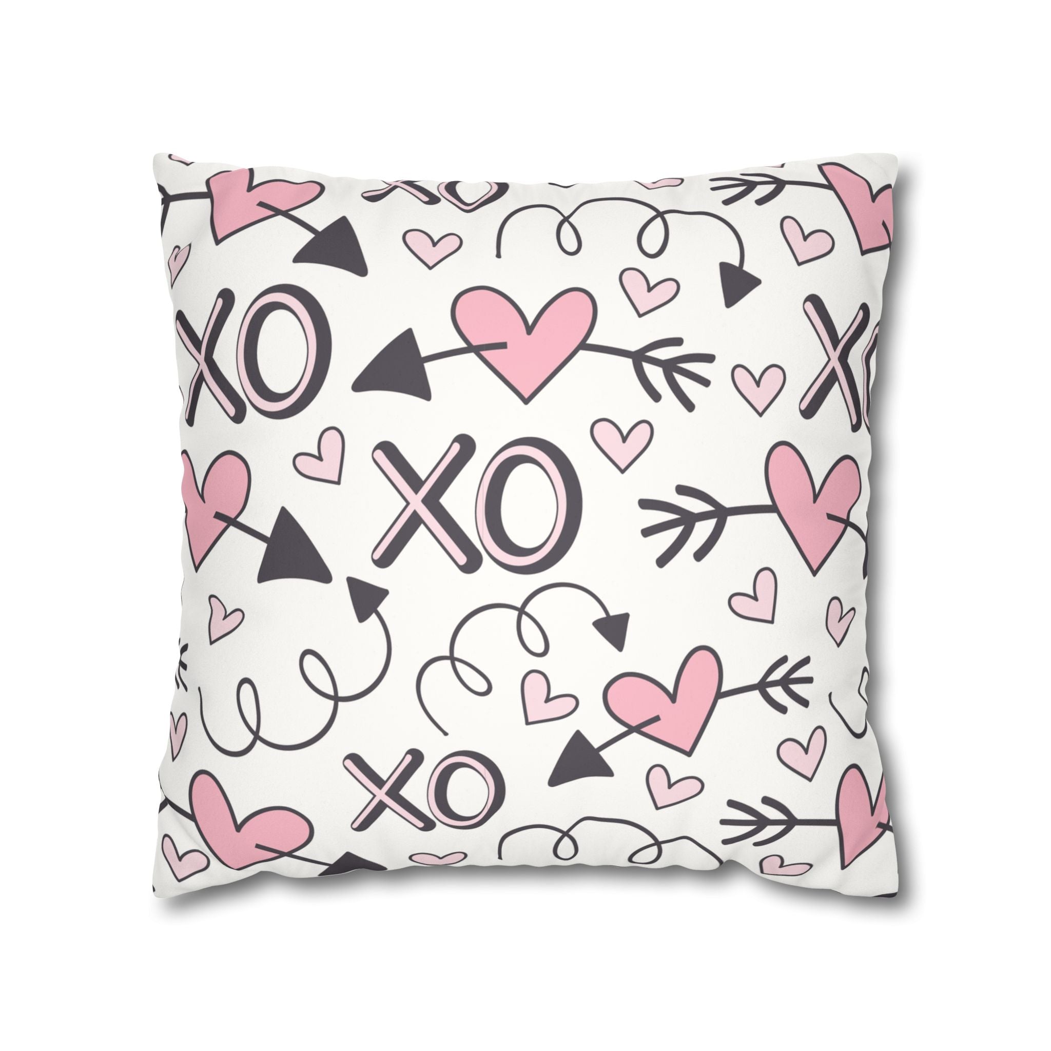 Valentine's Print Faux Suede Square Pillowcase XO Heart Print Valentine's Sofa Pillow Case Valentines Decor
