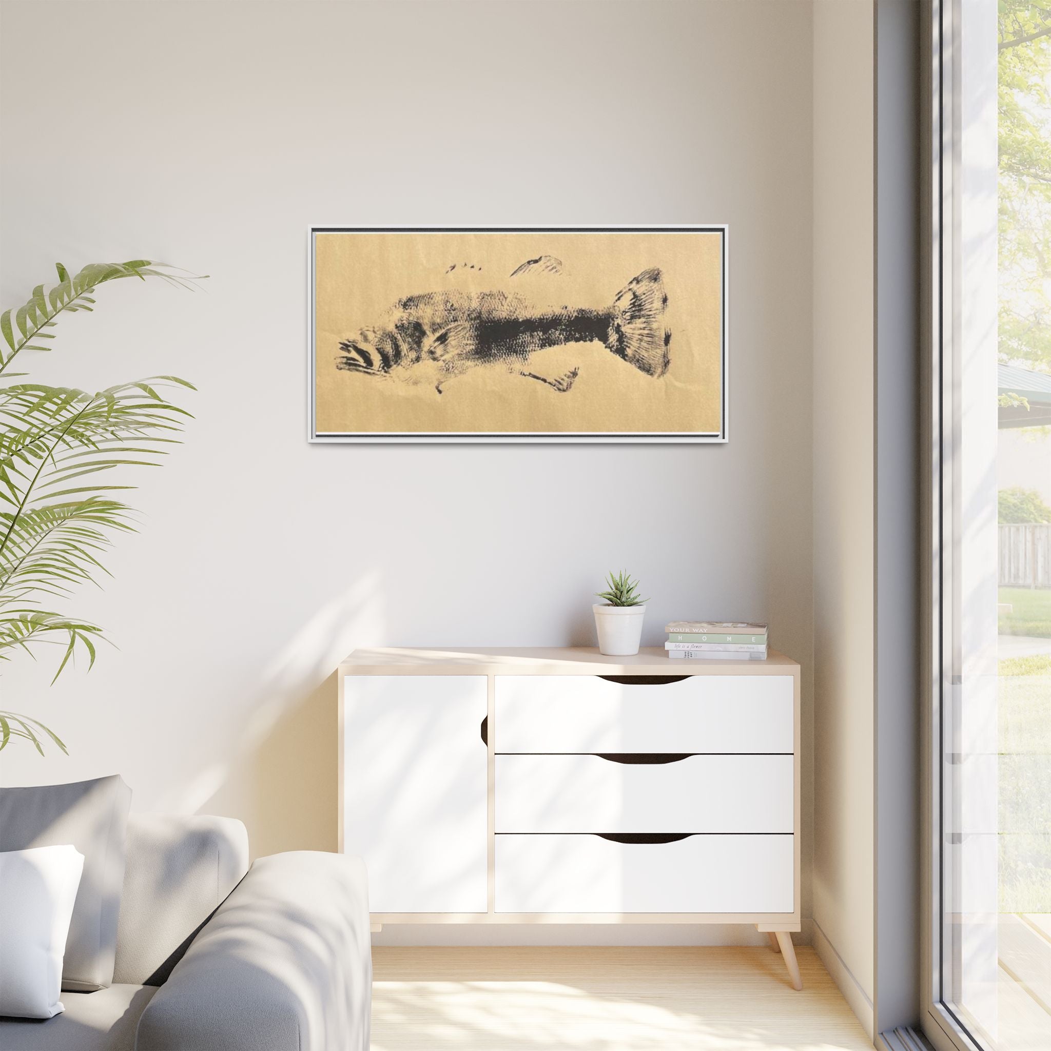Gyotaku Fish Matte Canvas, Framed Gyotaku print by rubbing the body of an inked fish
