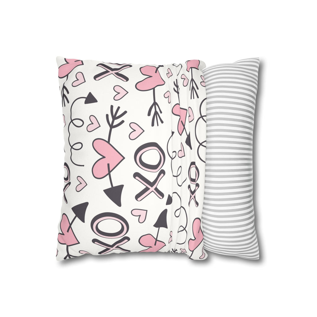 Valentine's Print Faux Suede Square Pillowcase XO Heart Print Valentine's Sofa Pillow Case Valentines Decor