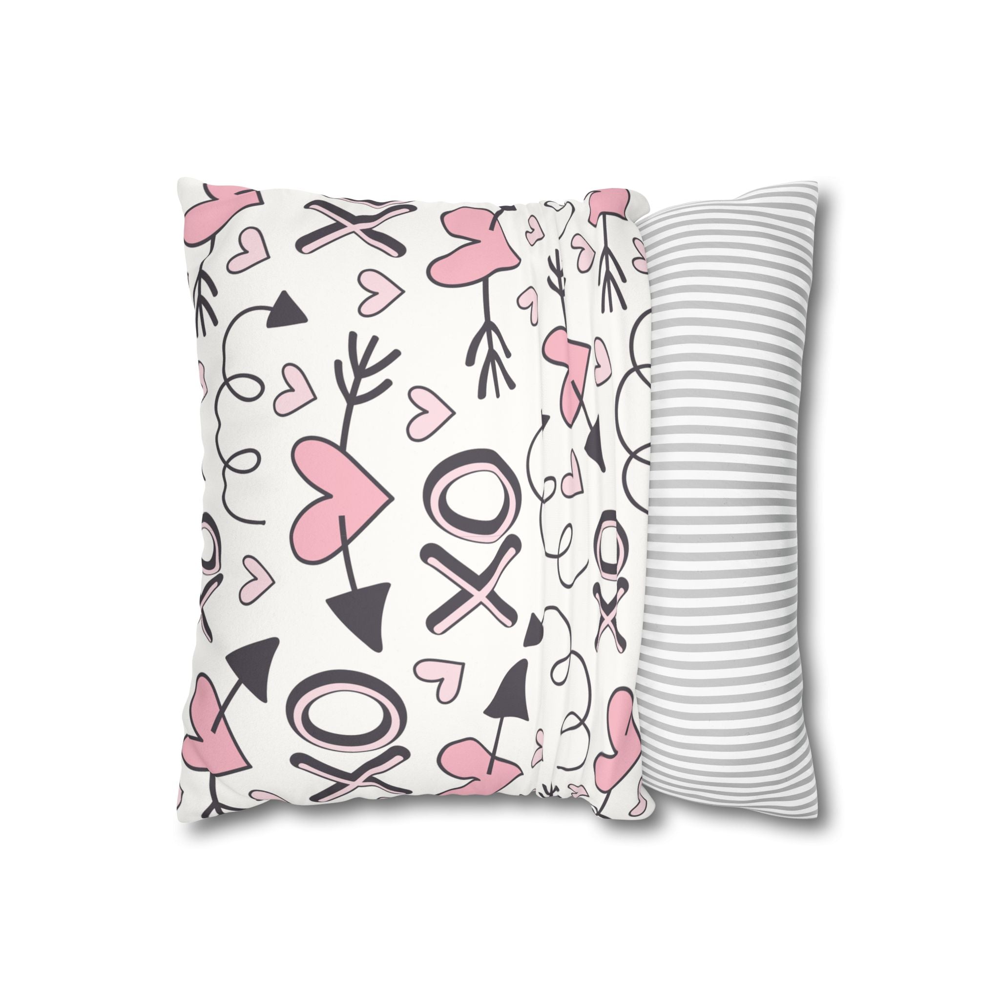 Valentine's Print Faux Suede Square Pillowcase XO Heart Print Valentine's Sofa Pillow Case Valentines Decor