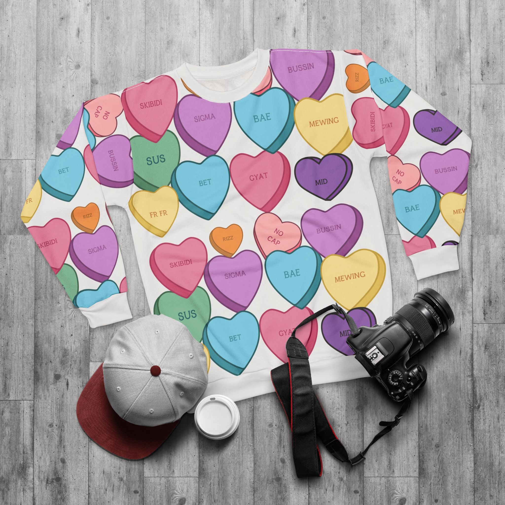 Bussin' Skibidi Bae No Cap Sigma All-Over Print Valentine's Day Sweatshirt