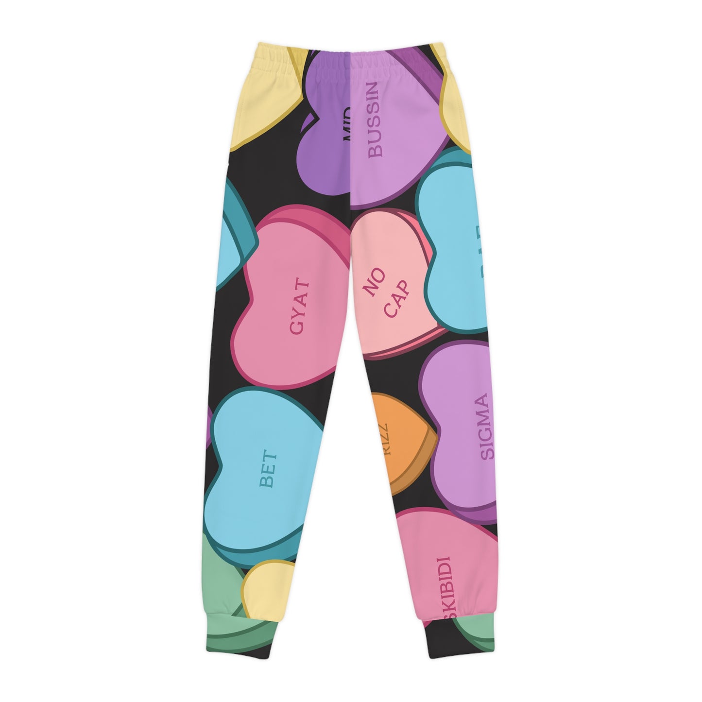 Kids Candy Hearts Valentines Day Joggers, Slang Skibidi Bussin No Cap, Youth Pants, Children Sweatpants, Valentine's Apparel, Heart