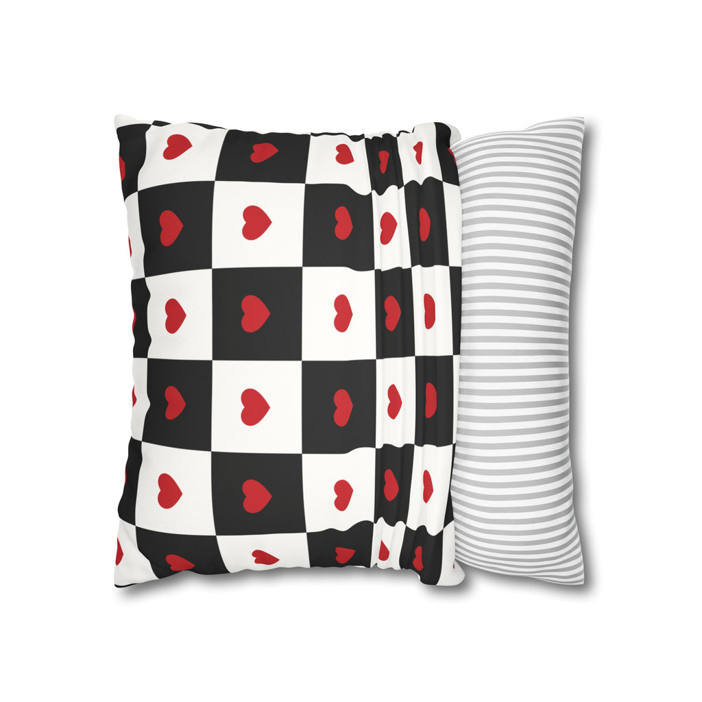 Valentines Pillowcase, Heart Pillow Cover, Checkered Decor, Faux Suede Cushion, Valentine's Day Gift, Square Throw Pillow, Love Home Decor