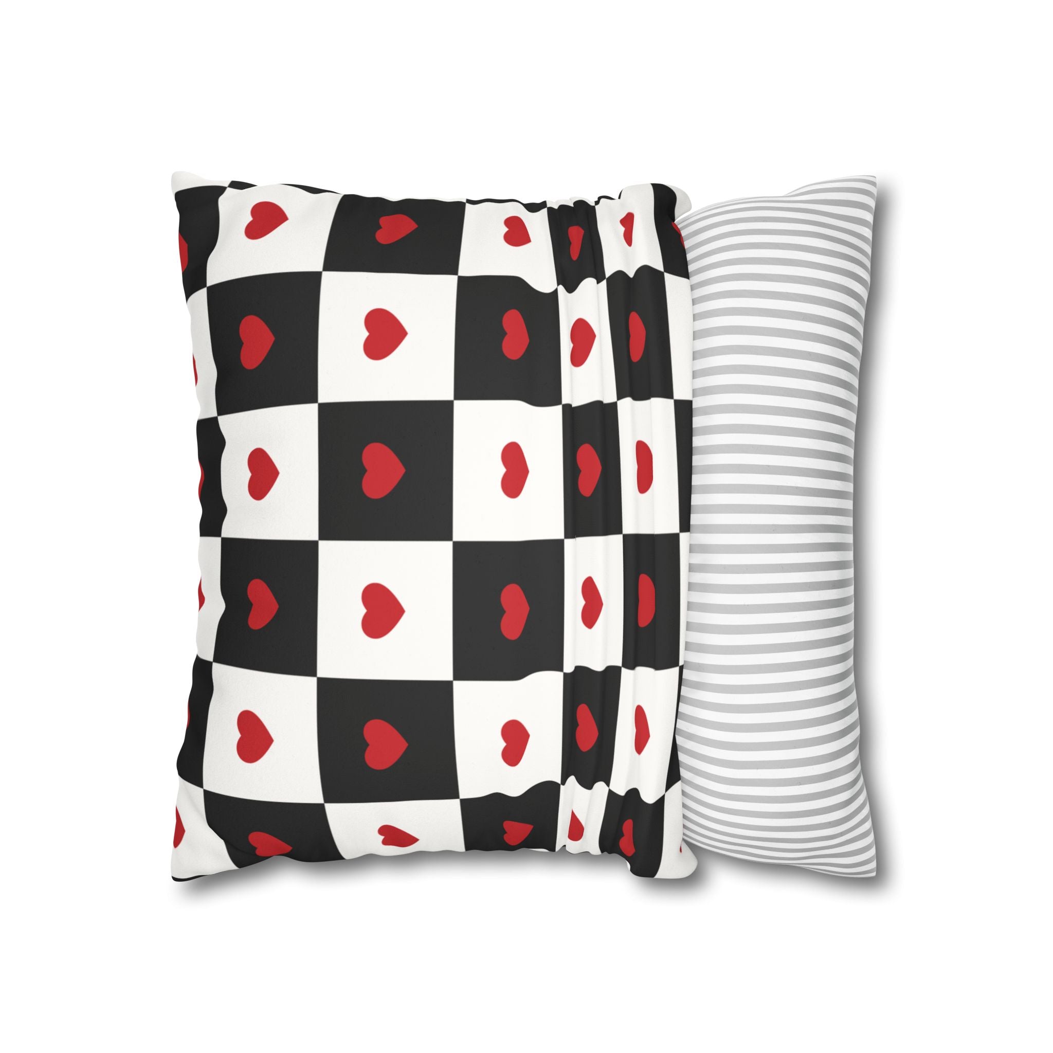 Valentines Pillowcase, Heart Pillow Cover, Checkered Decor, Faux Suede Cushion, Valentine's Day Gift, Square Throw Pillow, Love Home Decor