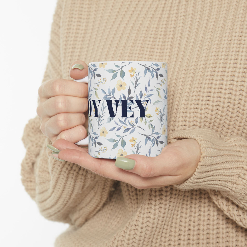 Oy Vey Floral Ceramic Mug, Tea Coffee Cup Gift,Jewish Mug Floral Pattern Mug for Jewish Gifts, Oy Vey Yiddish Gifts