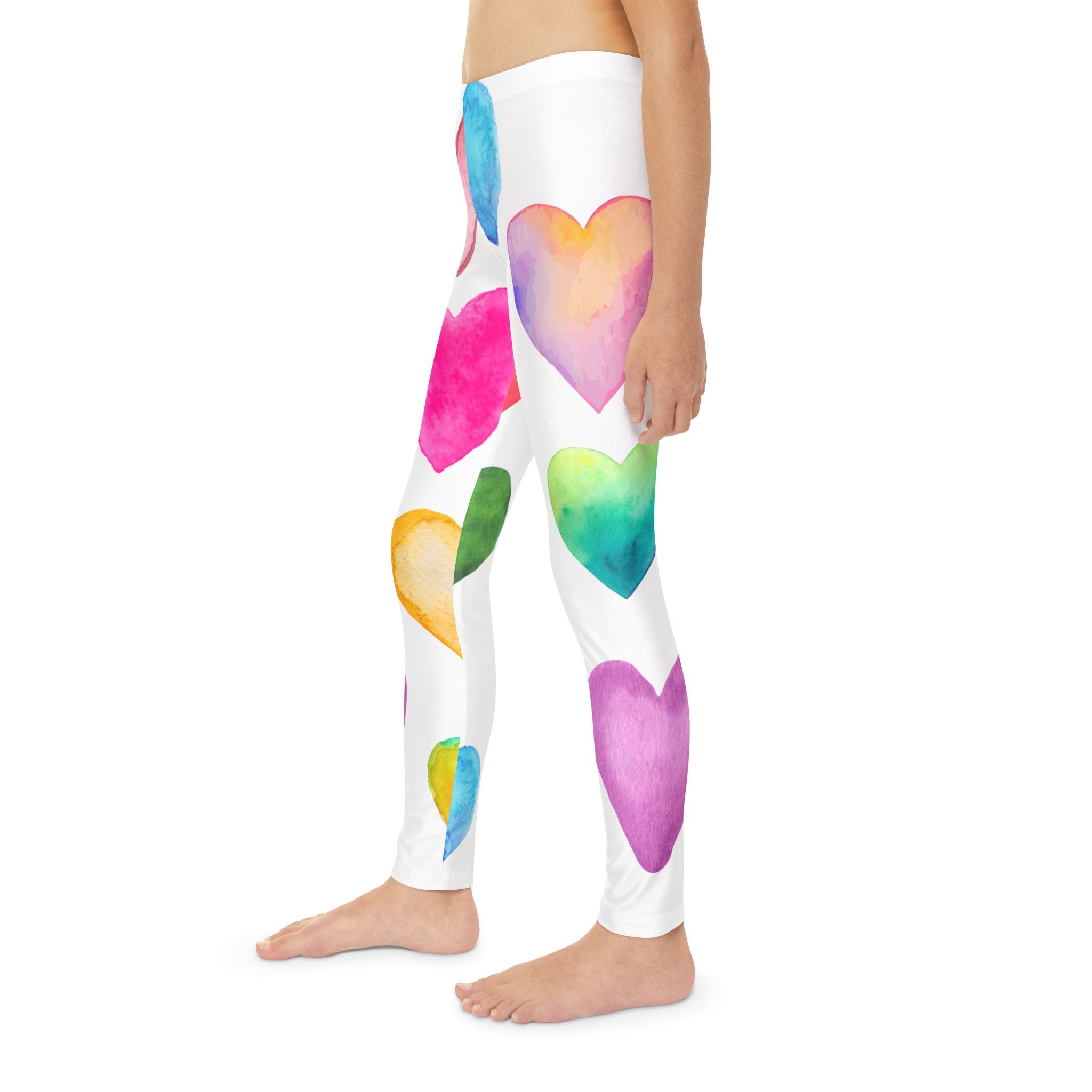 Youth Valentine's Leggings Valentine's Full-Length Leggings Pastel Hearts Print Leggings
