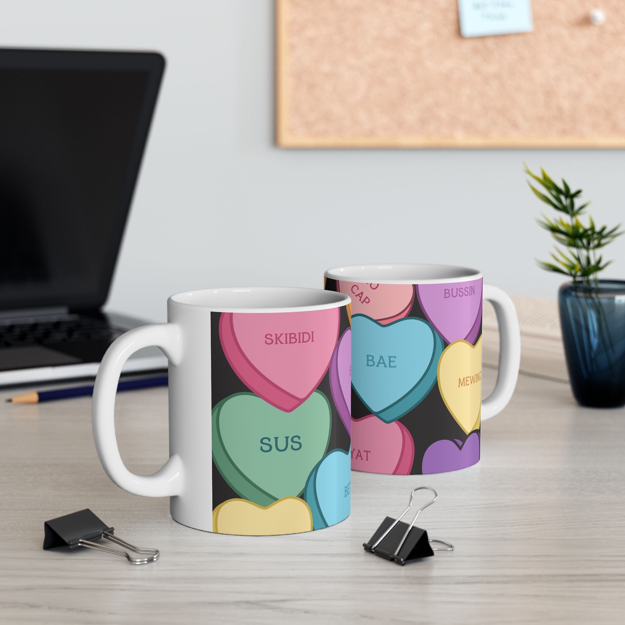 Candy Hearts Slang Valentines Ceramic Mug, (11oz, 15oz)