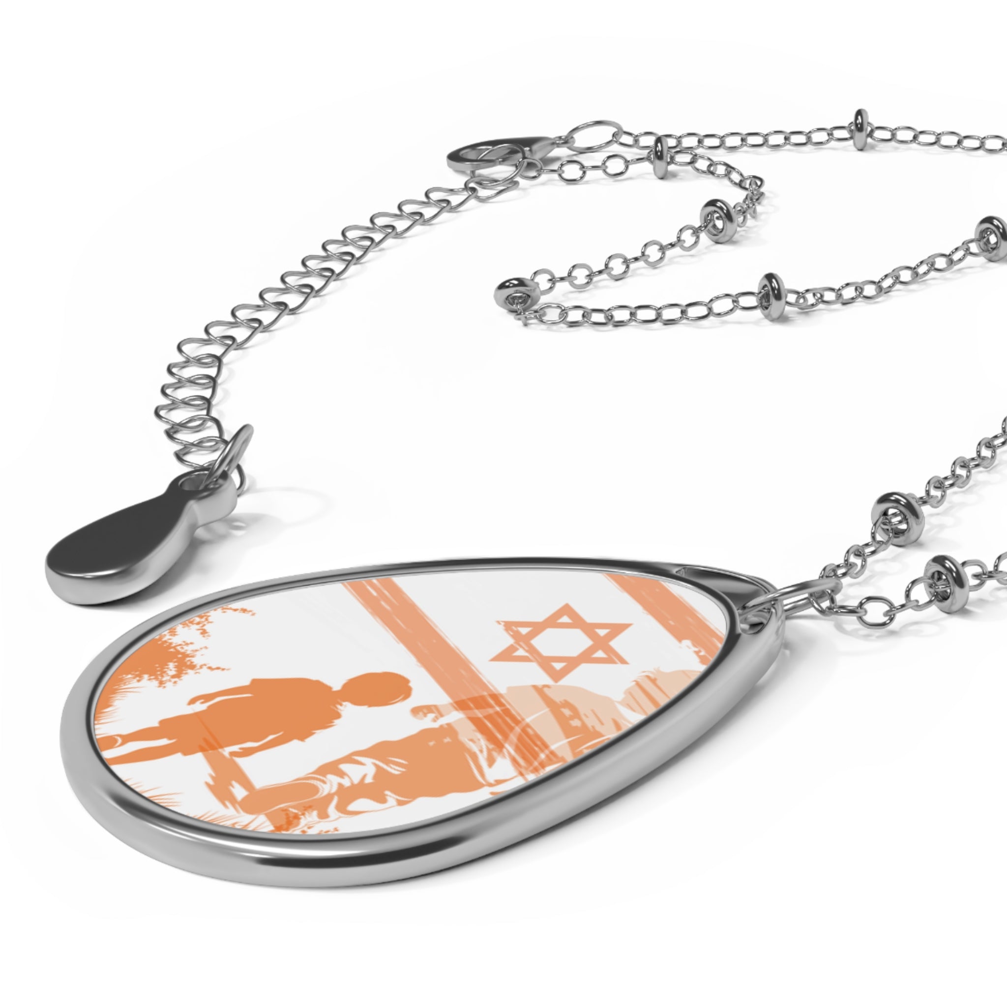 Necklace, Bibas Family Tribute Memorial Israel, Oval Pendant Never Again Ariel Kfir Shiri, Memory Blessing, Jewish Jewelry Gift