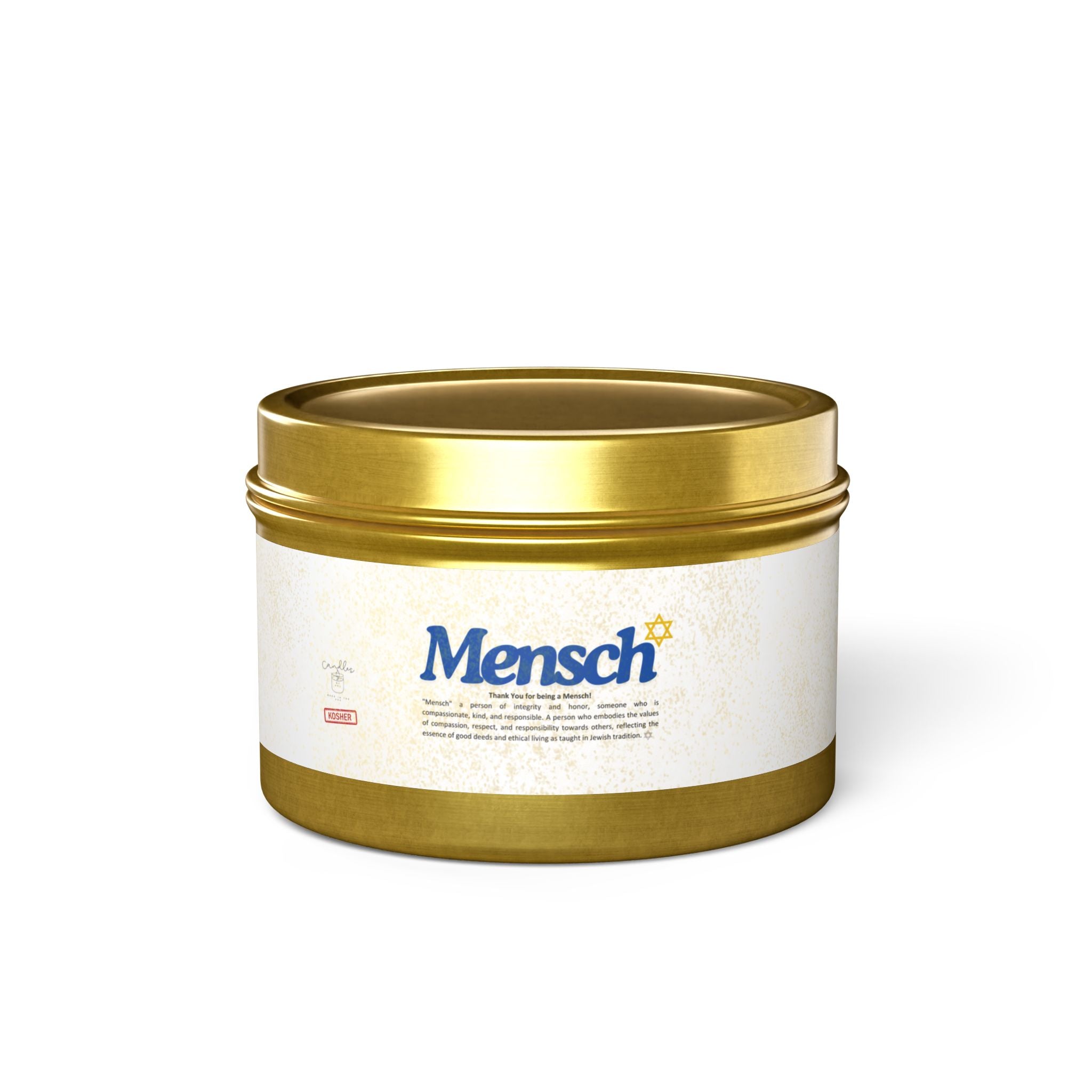 Mensch Appreciation Candle Gift, Jewish Thank You Tin Candles, Handmade in USA Gratitude Mensch Candle Jewish Gift