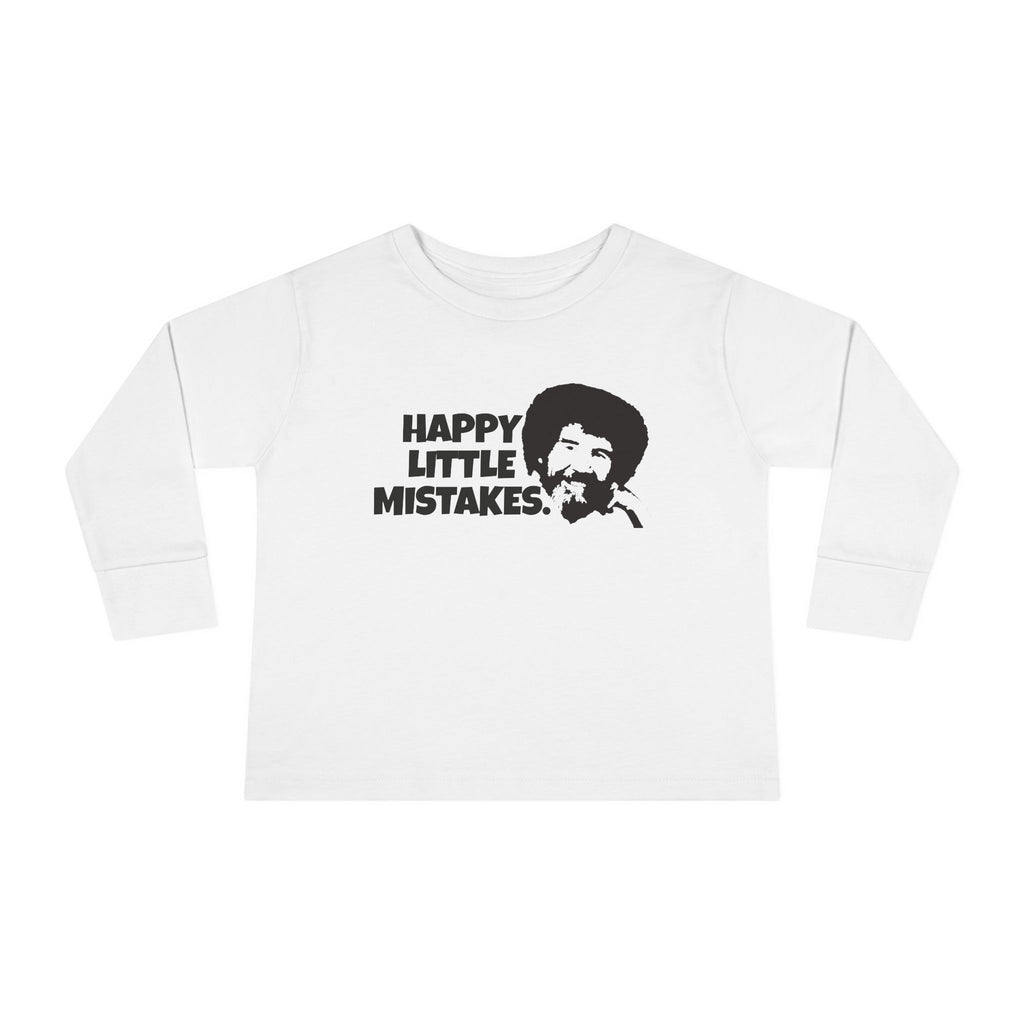 Bob Ross Inspired Toddler Long Sleeve Tee - Happy Little Mistakes Graphic Tee