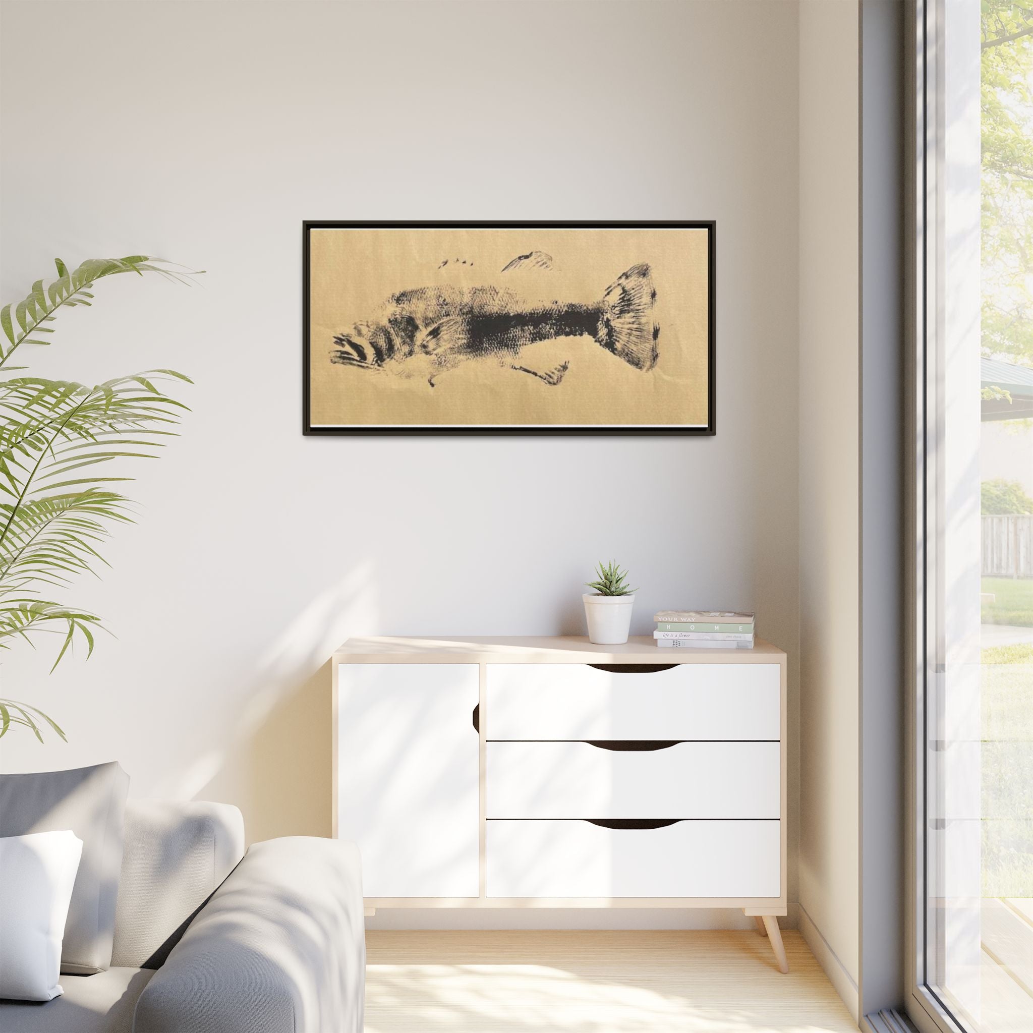 Gyotaku Fish Matte Canvas, Framed Gyotaku print by rubbing the body of an inked fish