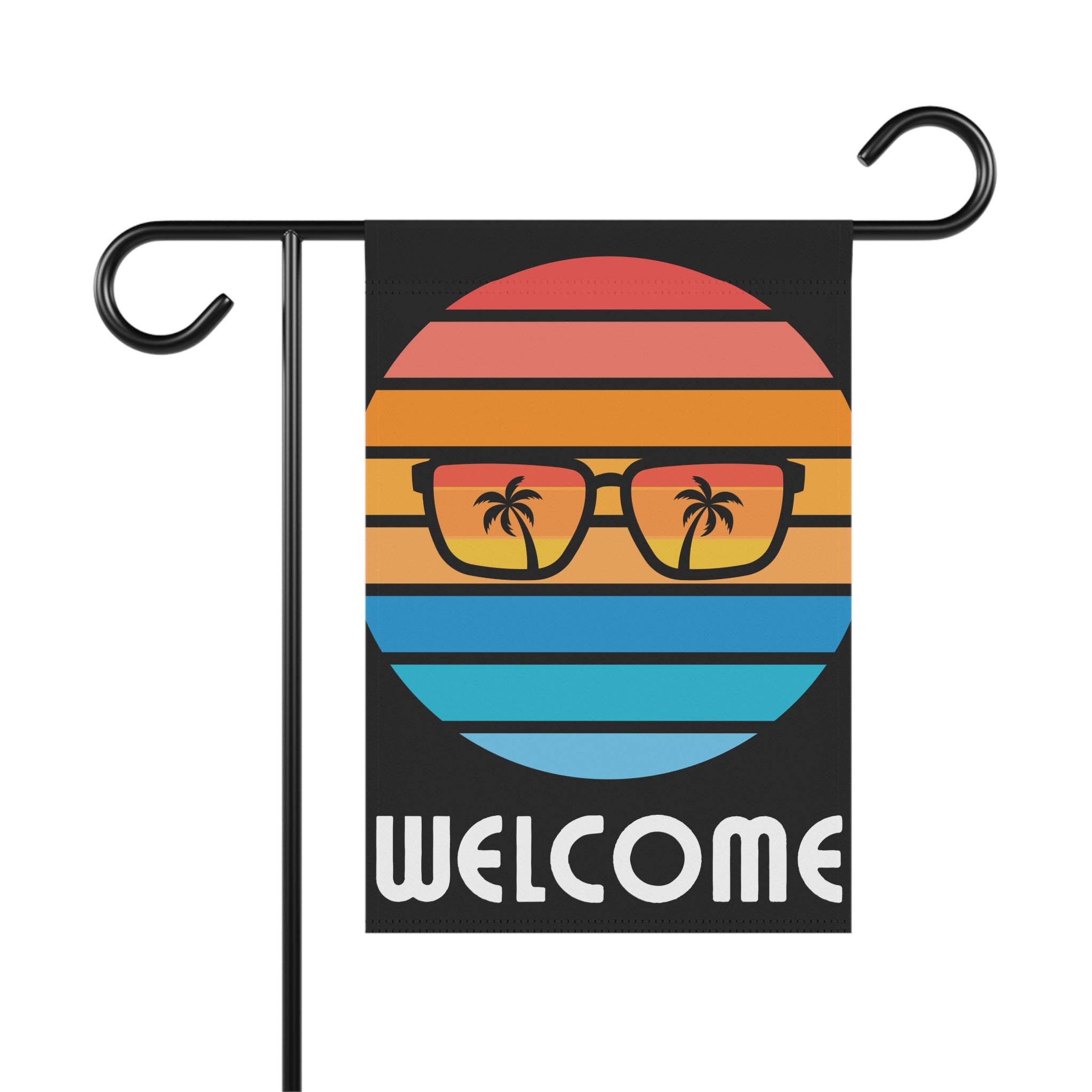 Retro Welcome Garden Banner with Glasses and Palm Trees 12x18 inches