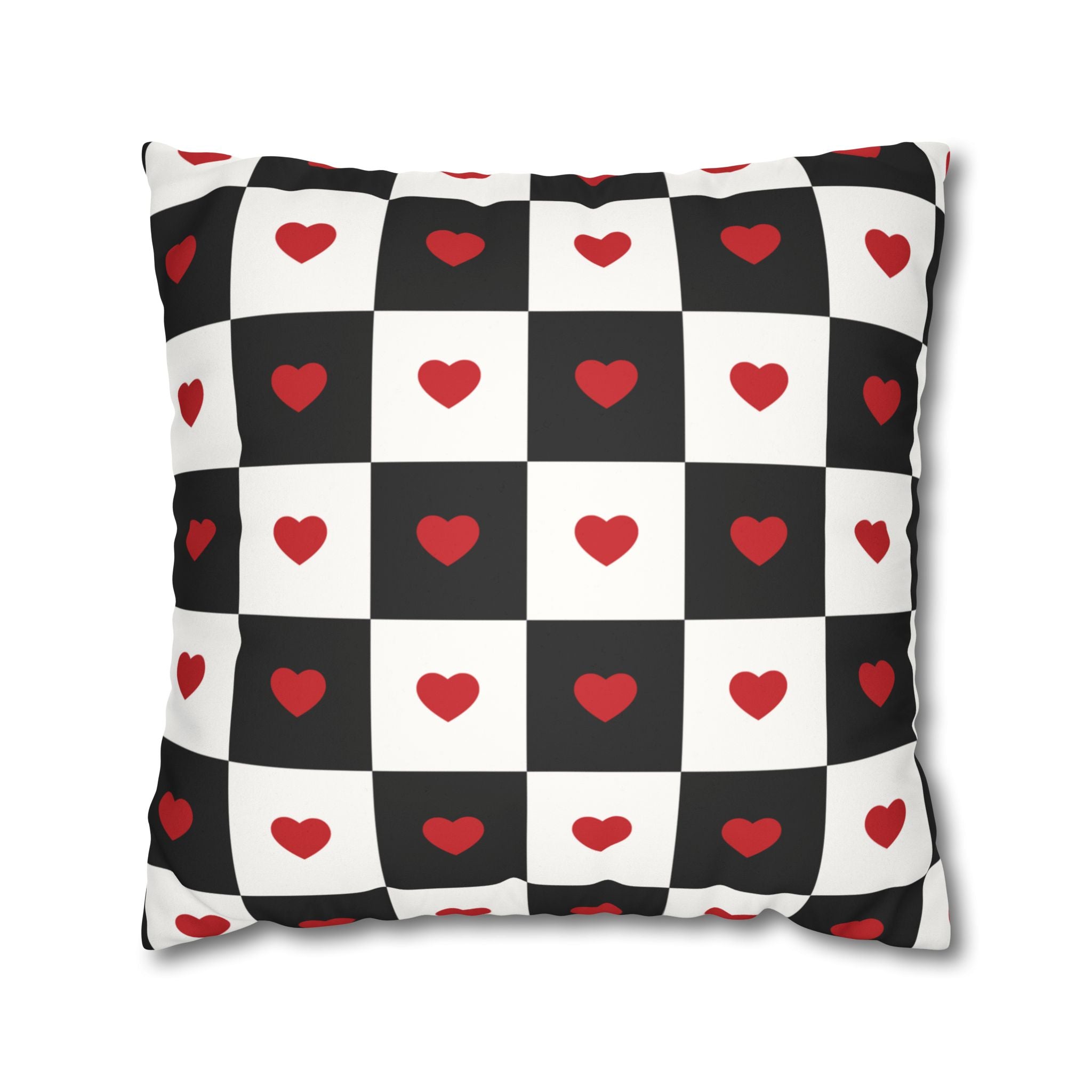 Valentines Pillowcase, Heart Pillow Cover, Checkered Decor, Faux Suede Cushion, Valentine's Day Gift, Square Throw Pillow, Love Home Decor