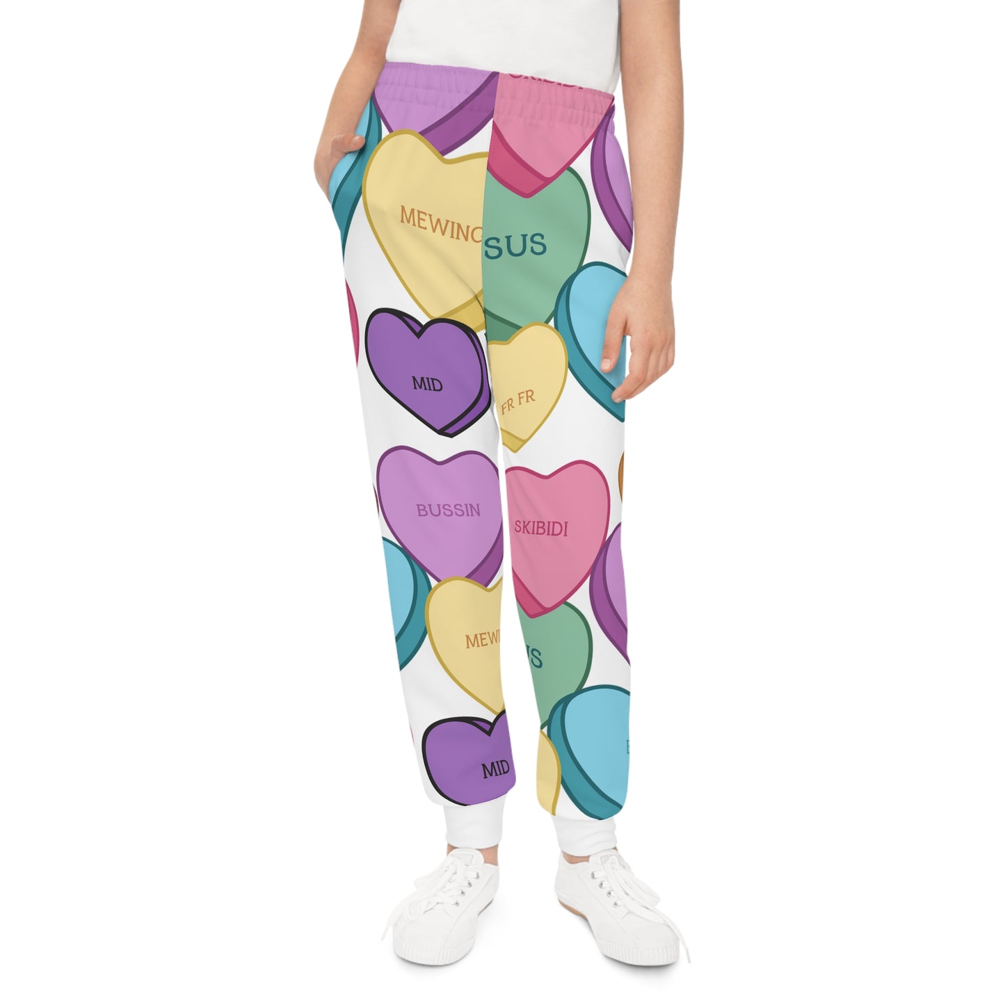 Valentines Day Kids Candy Hearts Joggers, Loungewear, Sweatpants, Fun Hearts and Slang Design